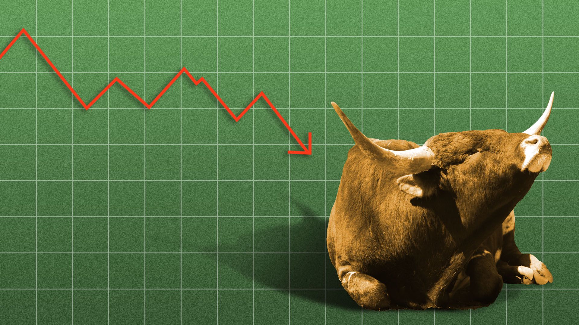 Illustration of a bull ignoring a downward trend line on a chart