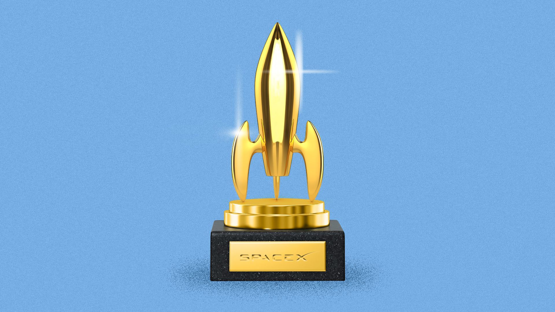 Illustration of a golden rocket trophy with the SpaceX logo on the front.