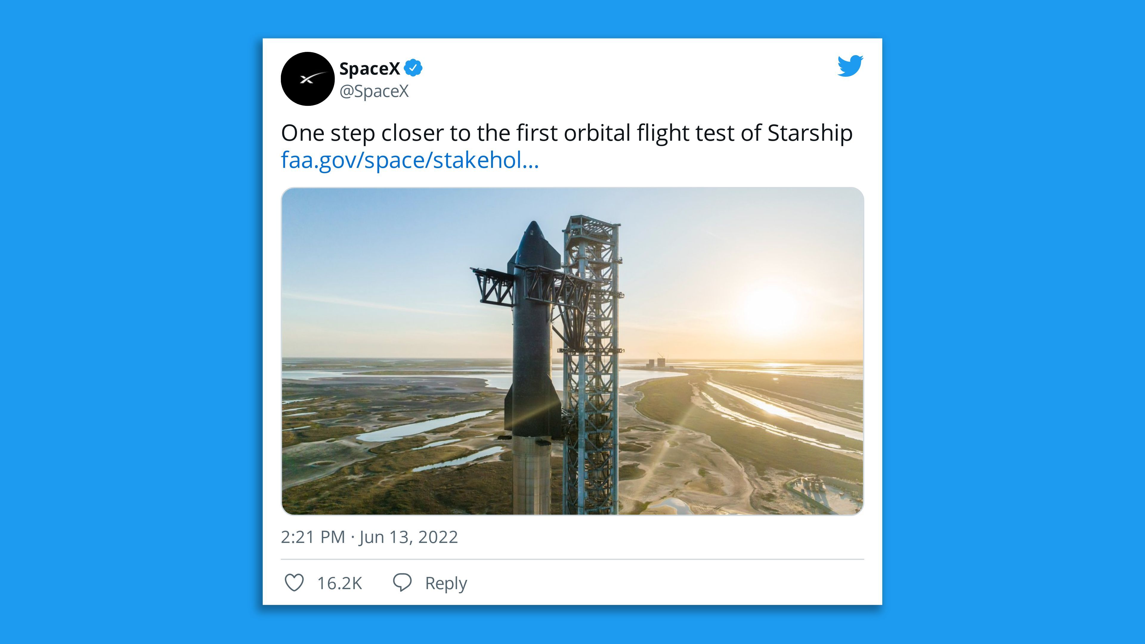 A screenshot of SpaceX's tweet reacting to the FAA decision