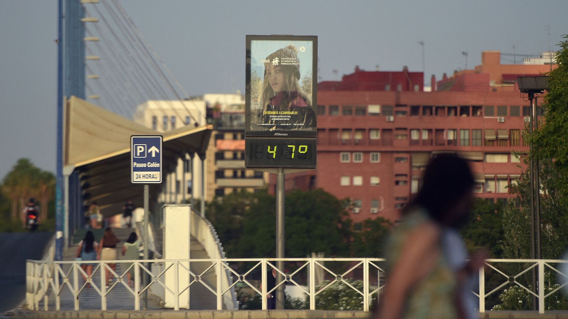 A sign in Seville showing 47 degrees C. 