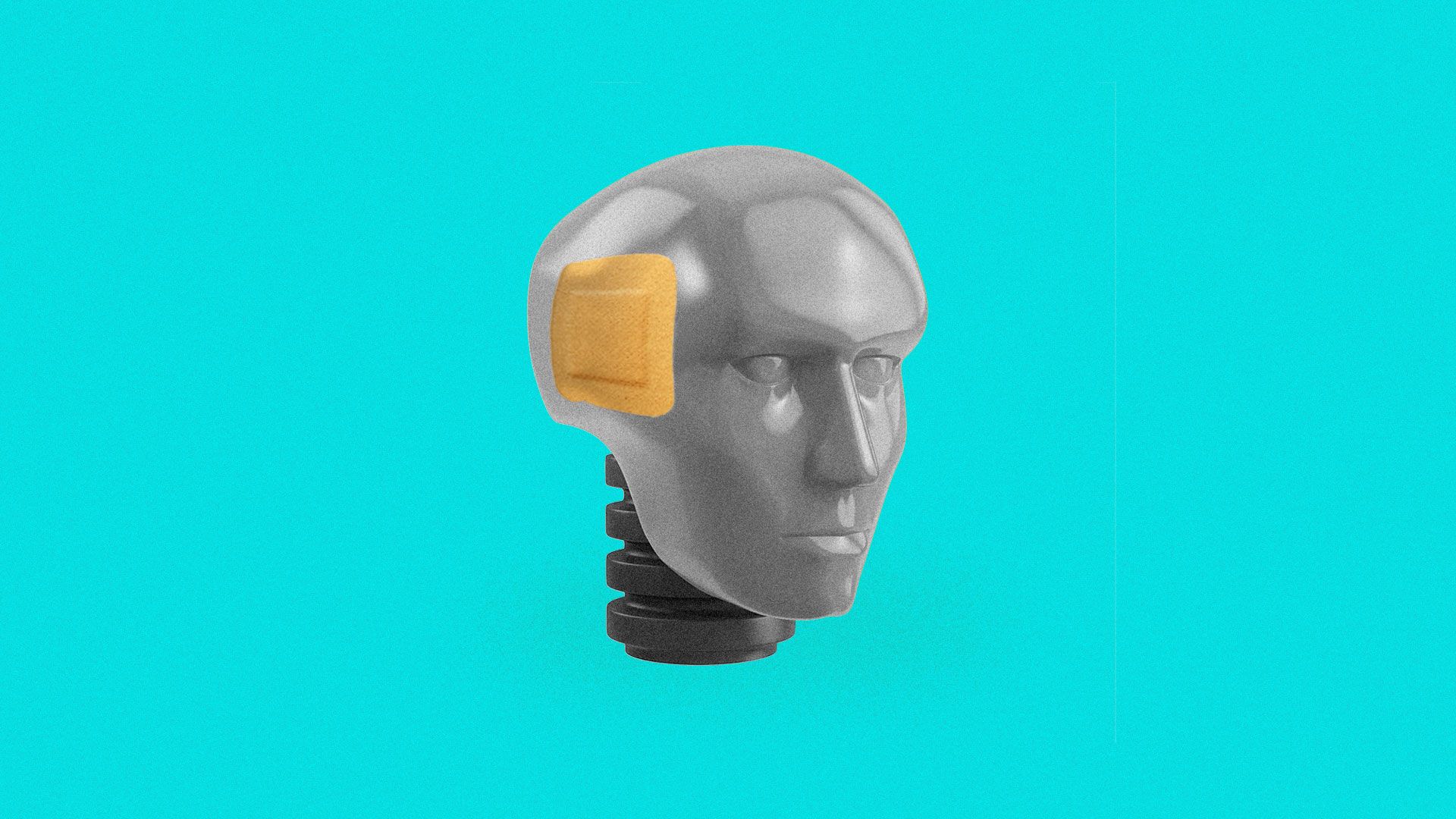 Illustration of a crash dummy head with a band aide on its temple