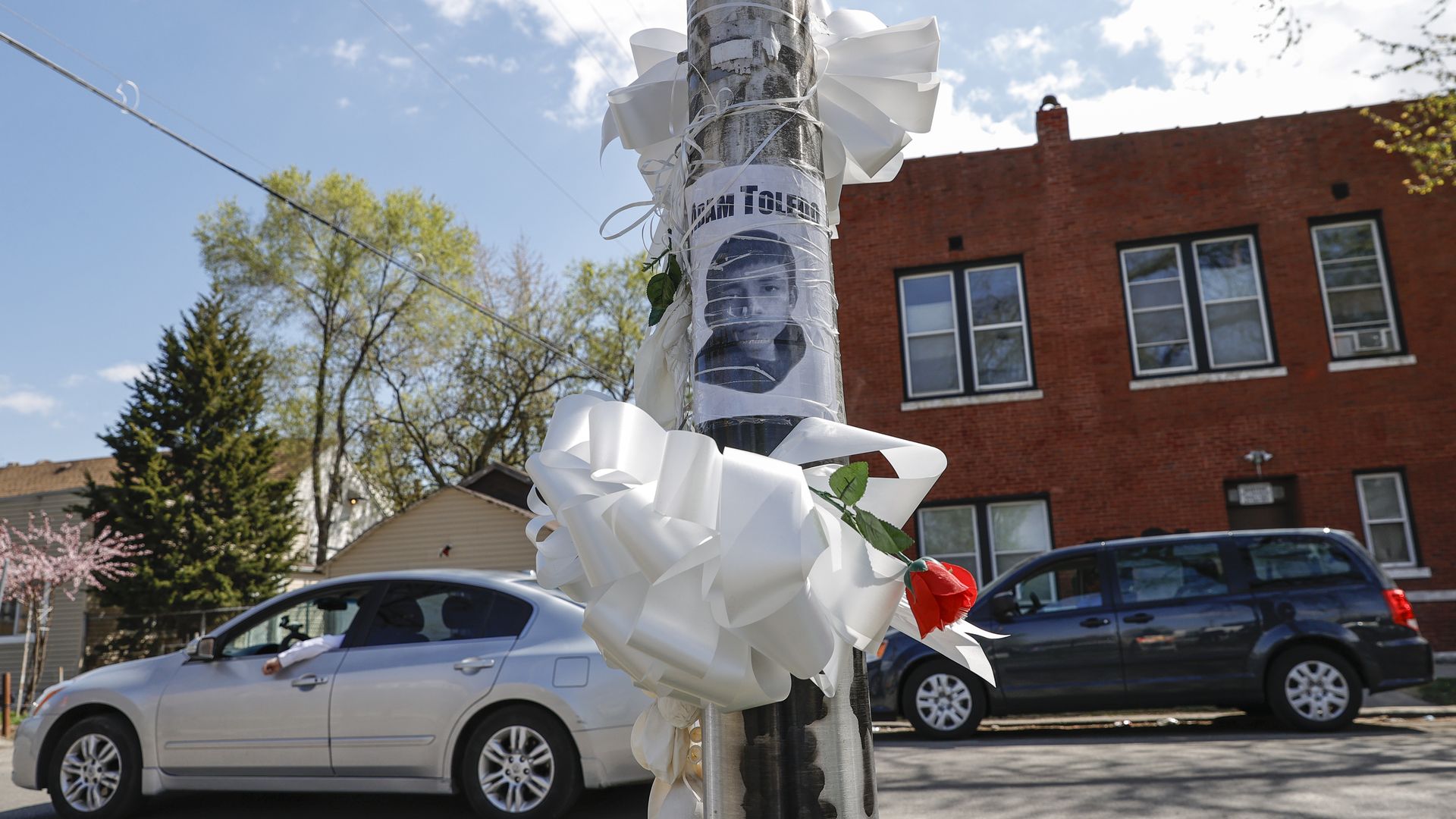 A small memorial is seen on April 15 in Chicago where 13-year-old Adam Toledo was shot and killed by a police officer.
