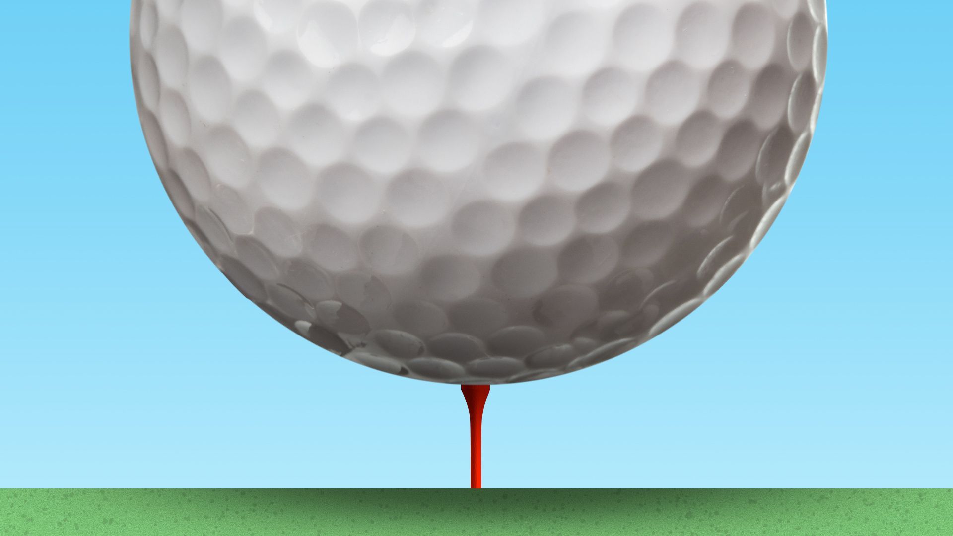 Illustration of a giant golf ball on a tiny tee. 