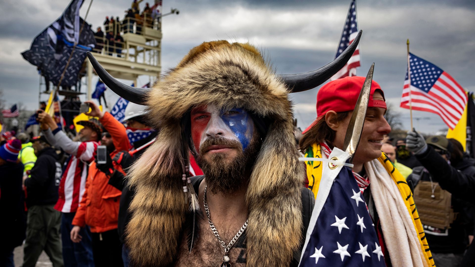 Jacob Anthony Angeli Chansley, known as the "QAnon Shaman," at the Capitol on Jan. 6, 2021.