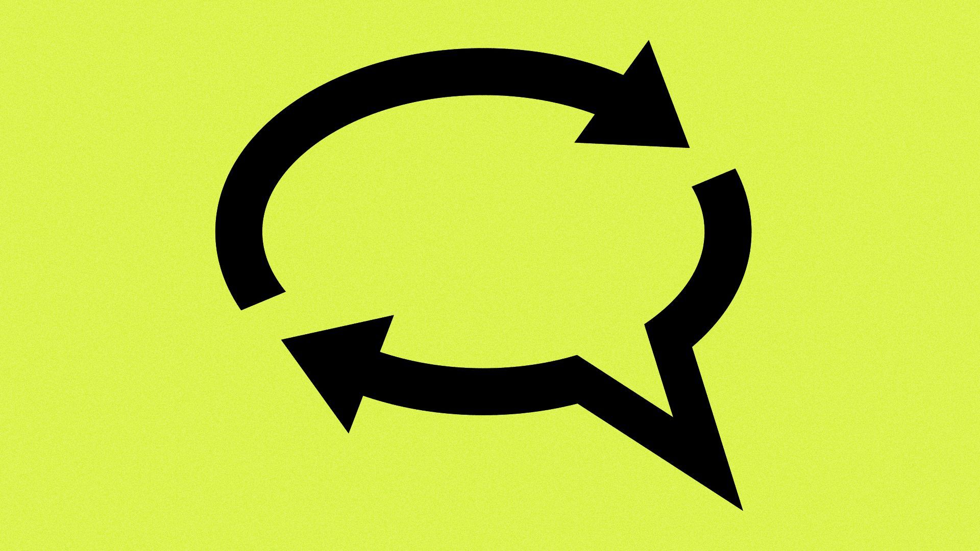 Illustration of a speech bubble made from the symbol for a reset button.