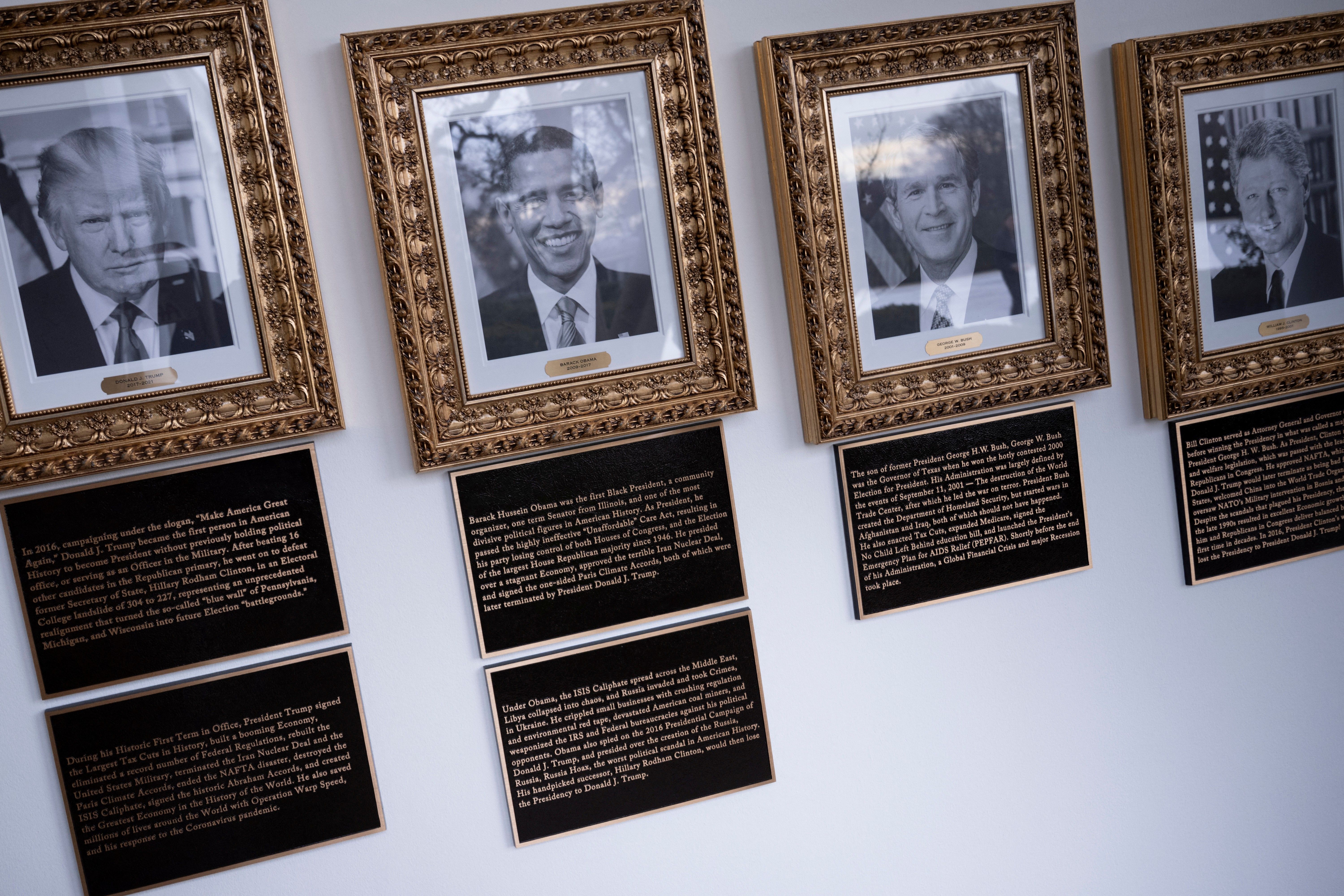 Plaques seen yesterday along the White House's new Presidential Walk of Fame.