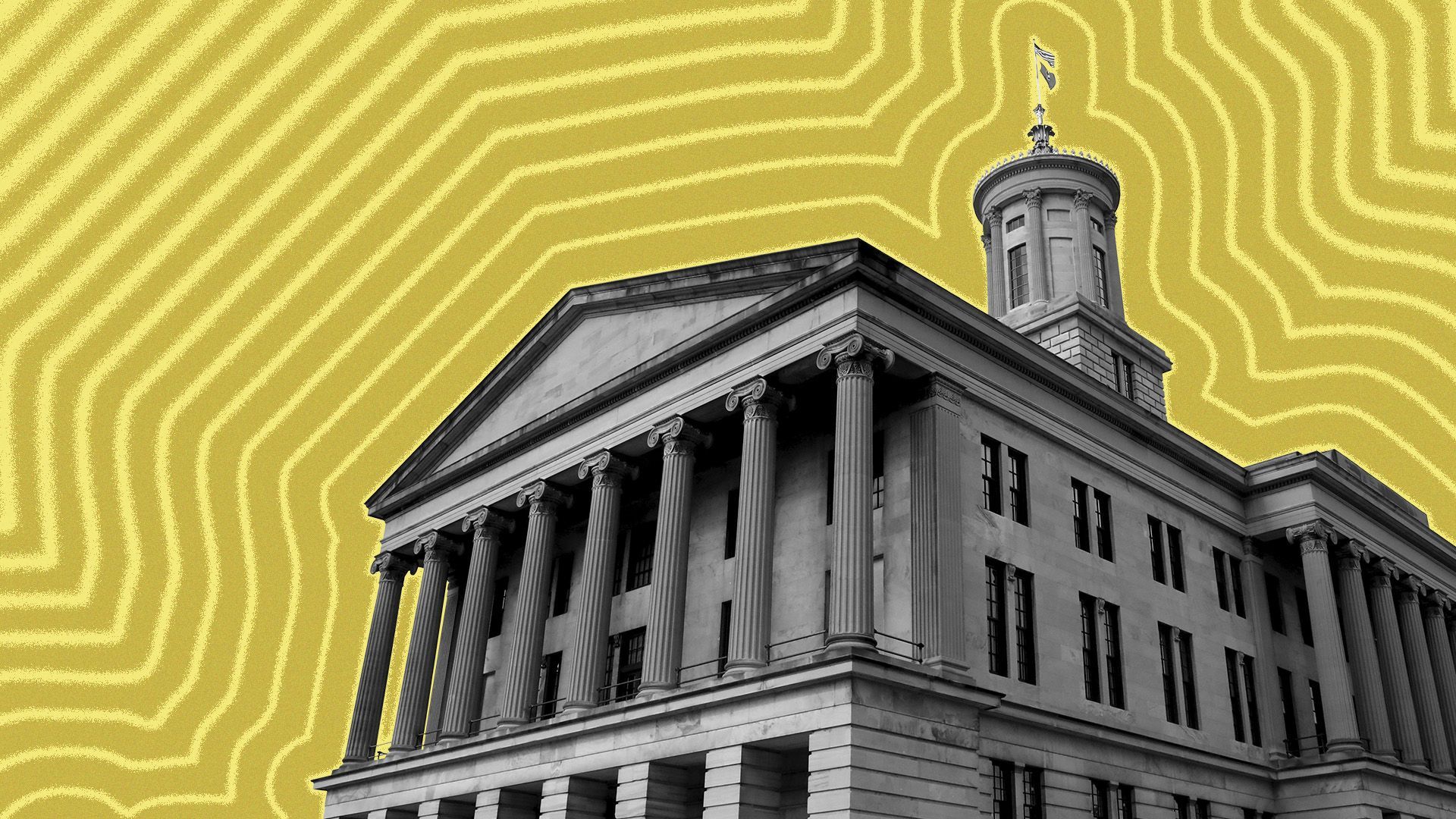 Illustration of the Tennessee State Capitol building with lines radiating from it.