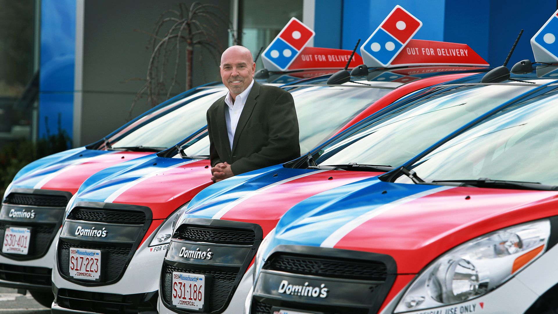 Domino's delivery cars.
