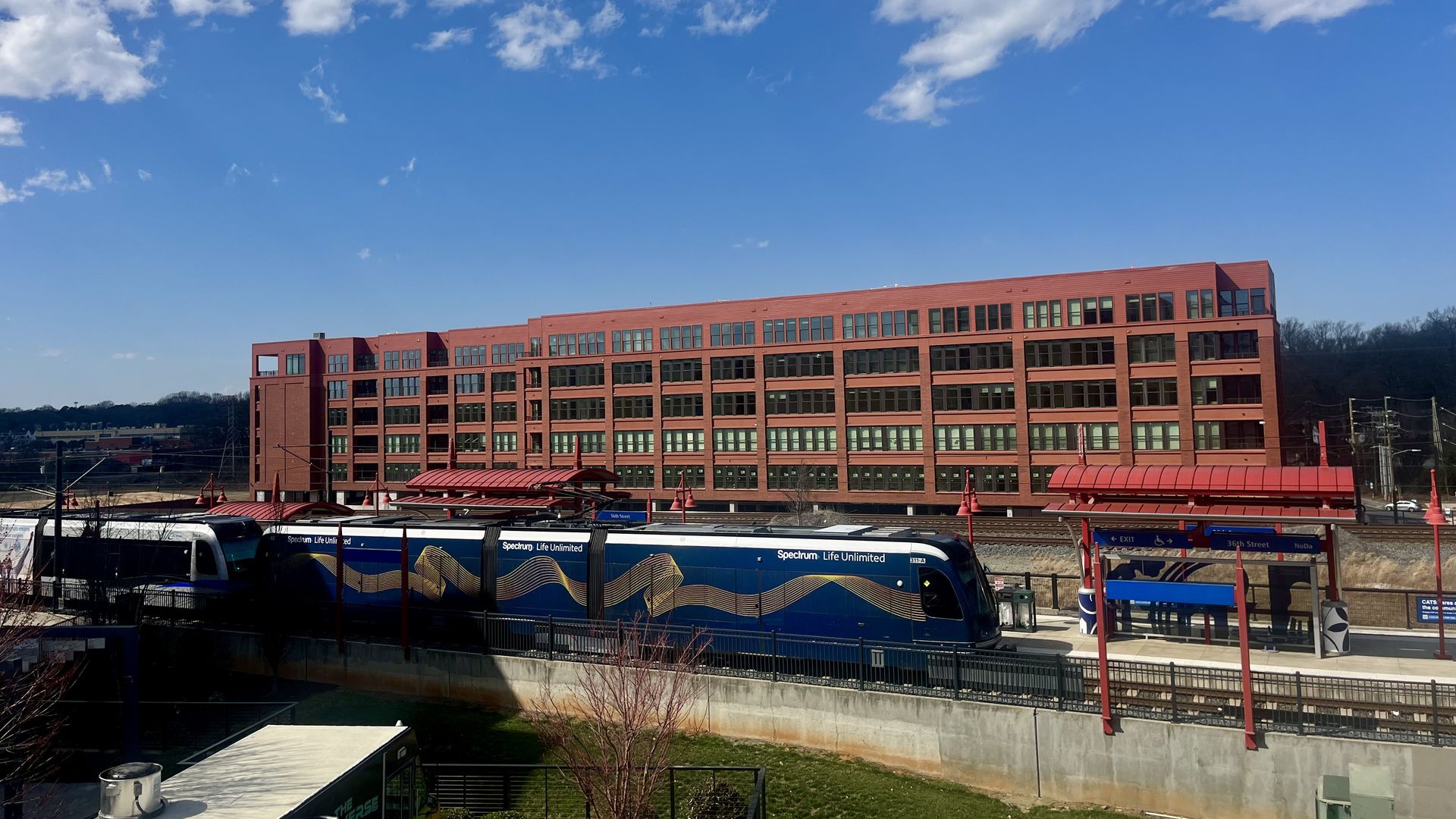Light rail stops at a station