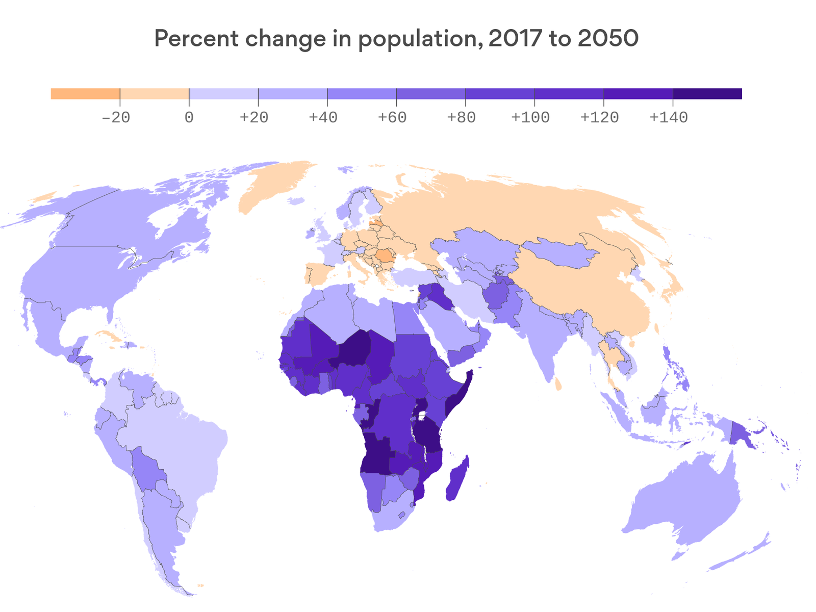 Which country's population will shrink?