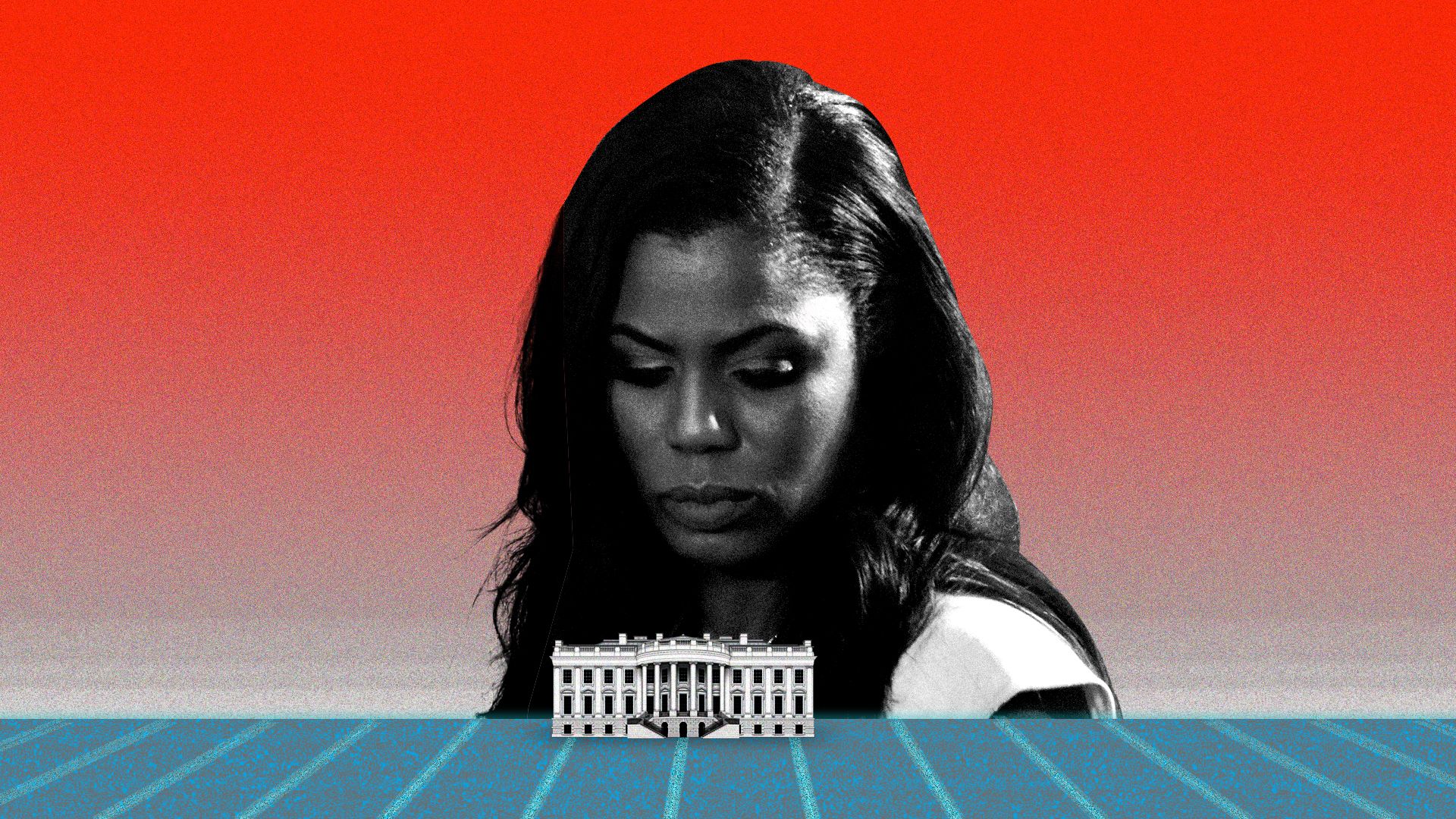 This is a photo of Omarosa Manigault looming over the White House