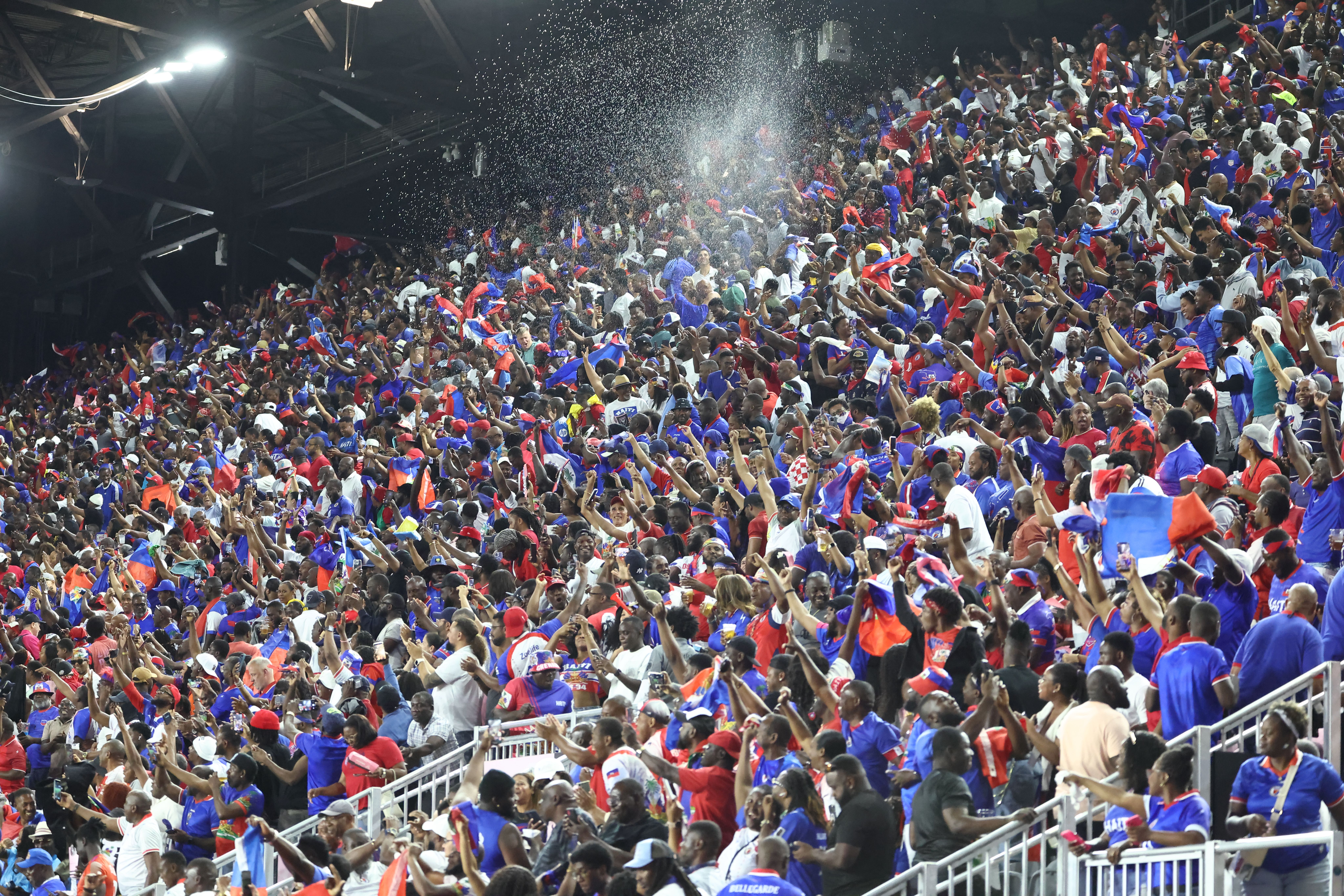 Haiti fans celebrate a goal in the second half during the soccer match between Haiti and New Zealand on Tuesday, June 2, 2026 at Chase Stadium in Fort Laudrdale, FL. (Photo by Peter Joneleit/Icon Sportswire via Getty Images)