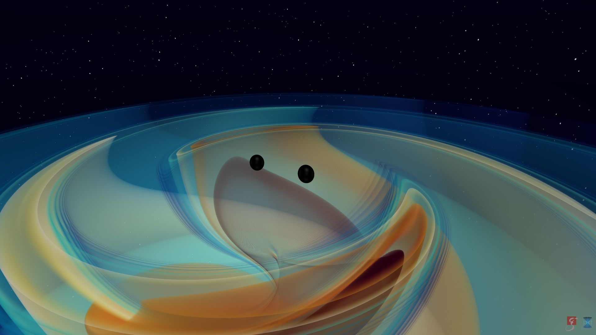 Simulation of two black holes merging