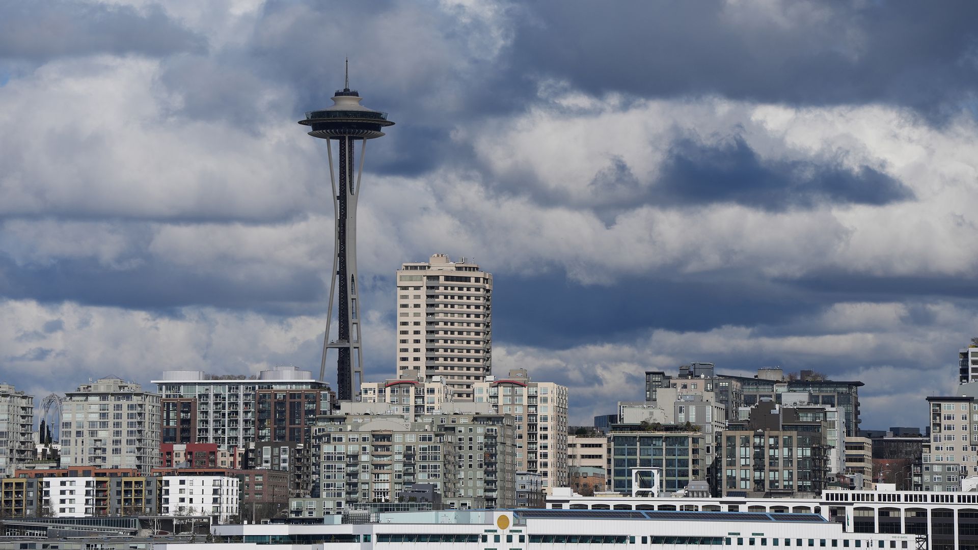 A view of the Seattle skyline as seen from Elliott Bay. 