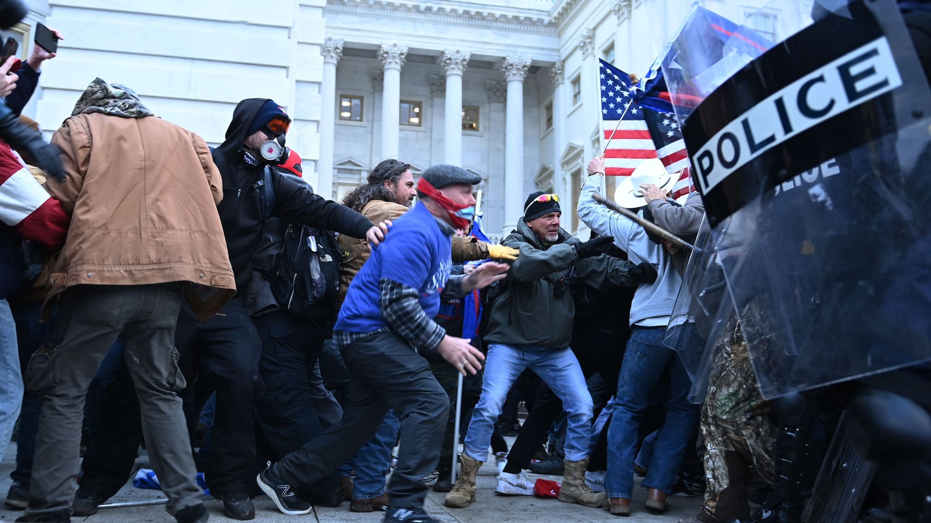 Trump supporters clash with police and security forces at the U.S. Capitol on Jan. 6, 2021.