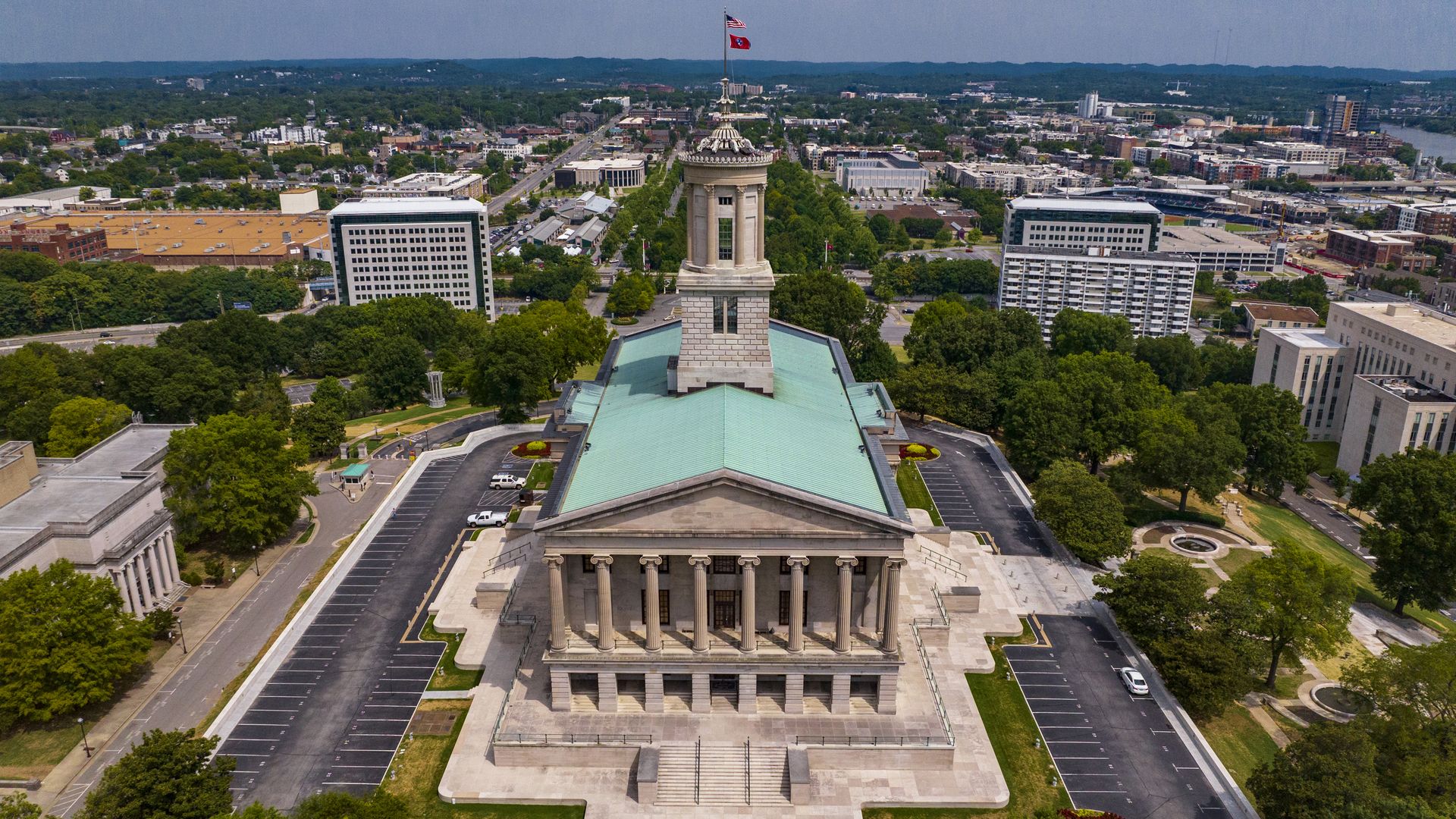 Drone view of Tennessee State Capitol.