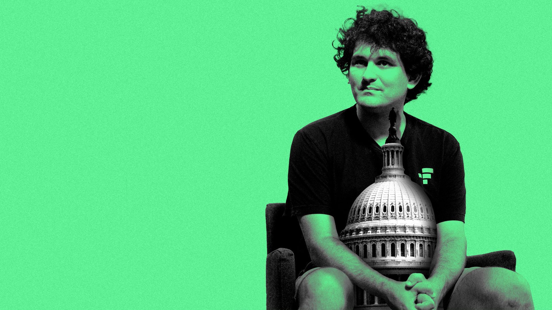 Photo illustration of Sam Bankman-Fried hugging the US Capitol building.
