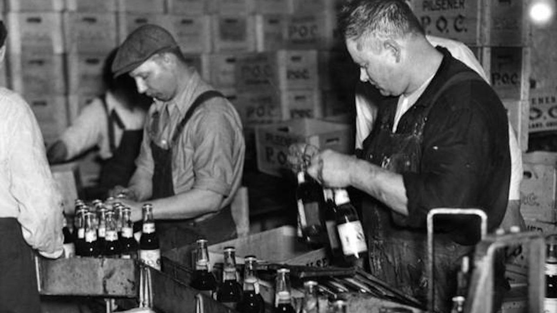 Workers at the Pilsener Brewery in Cleveland, 1933.