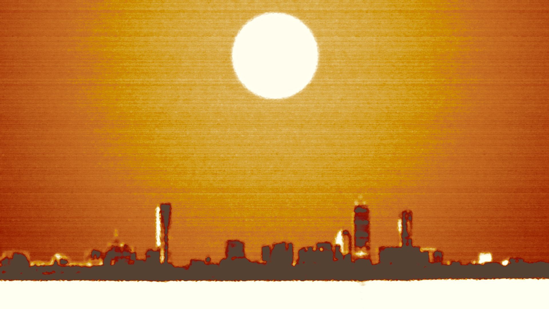 Illustration of the Boston skyline under a hot sun.