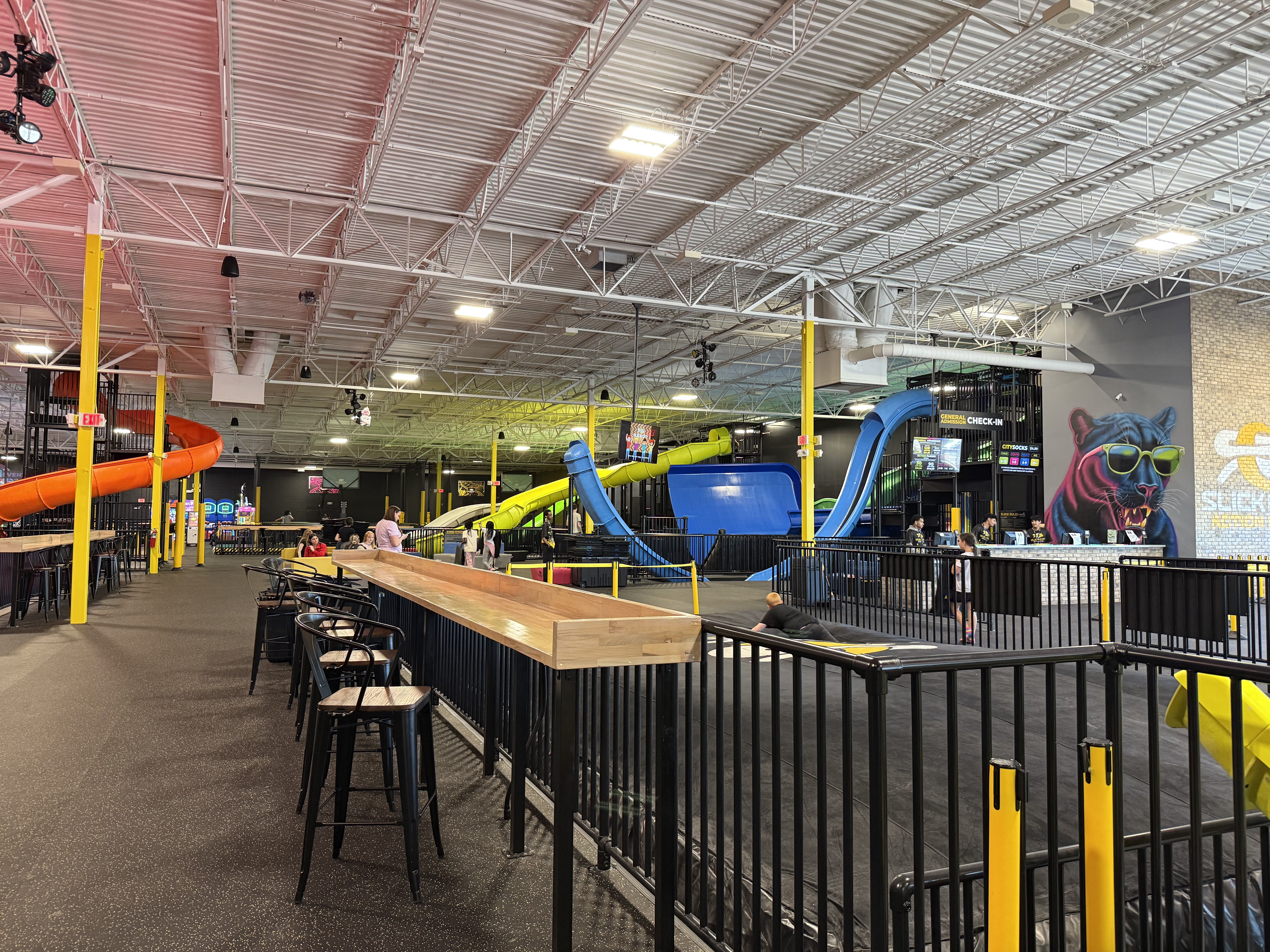 Here's another thing I learned: These slides look a lot less intimidating from afar than they do when you're standing at the top looking down. Photo: McKenzie Rankin/Axios