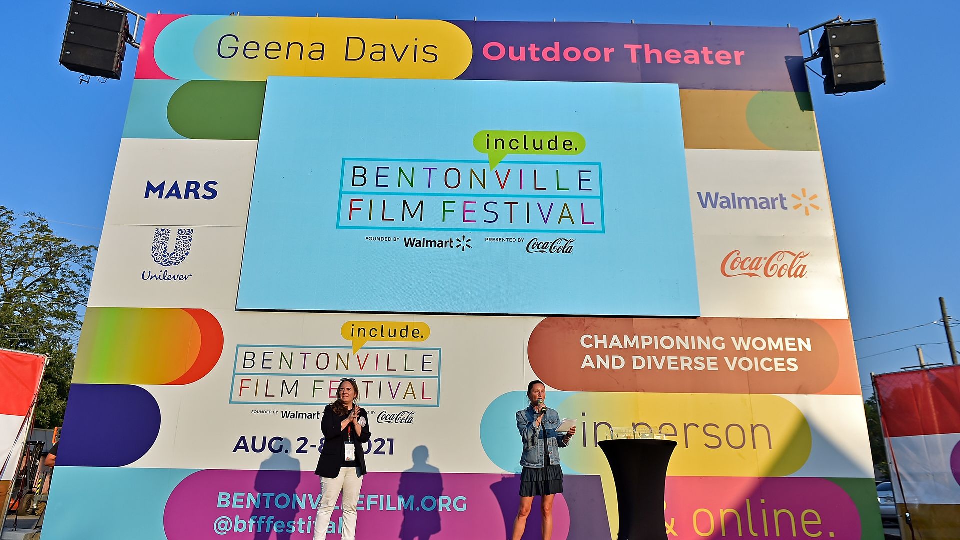Ashley Edwards and President of BFF Wendy Guerrero attend the 2021 Bentonville Film Festival Awards Ceremony & Party on August 07, 2021 in Bentonville, Arkansas.