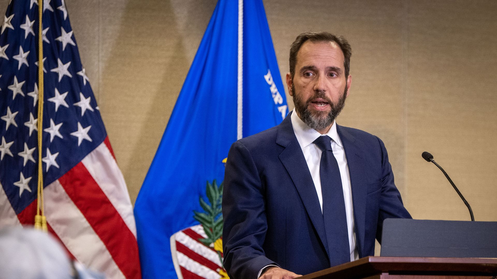Special Prosecutor Jack Smith addresses reporters after his grand jury has issued more indictments of former President Donald Trump in Washington, DC