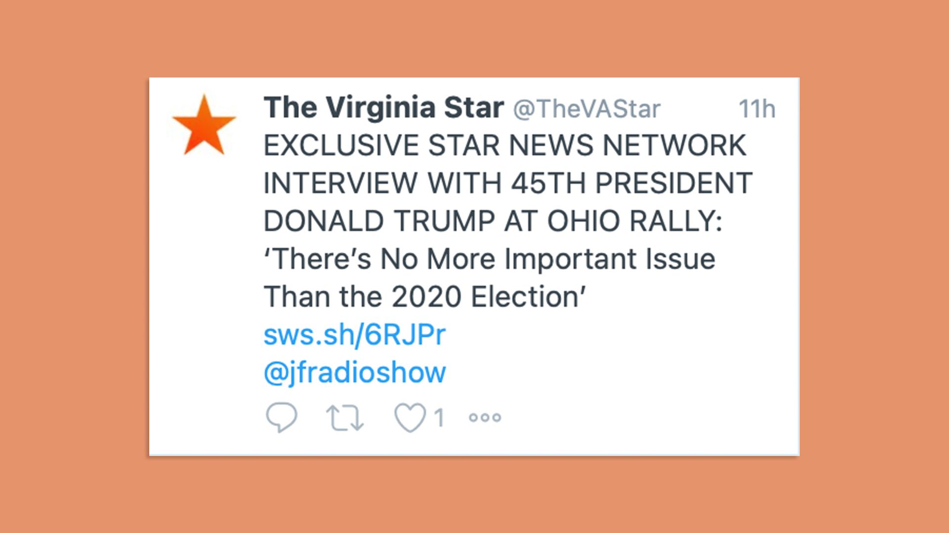 A screenshot of a tweet shows former President Trump saying relitigating the 2020 election is the most important issue facing the country.