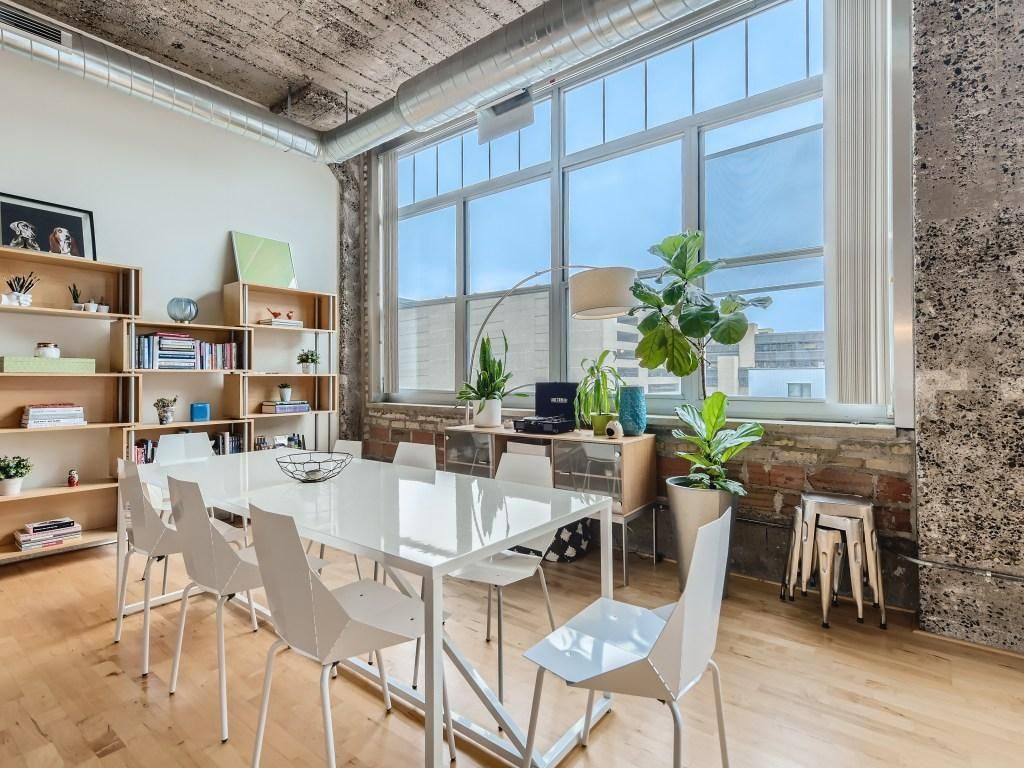 dining area with large windows