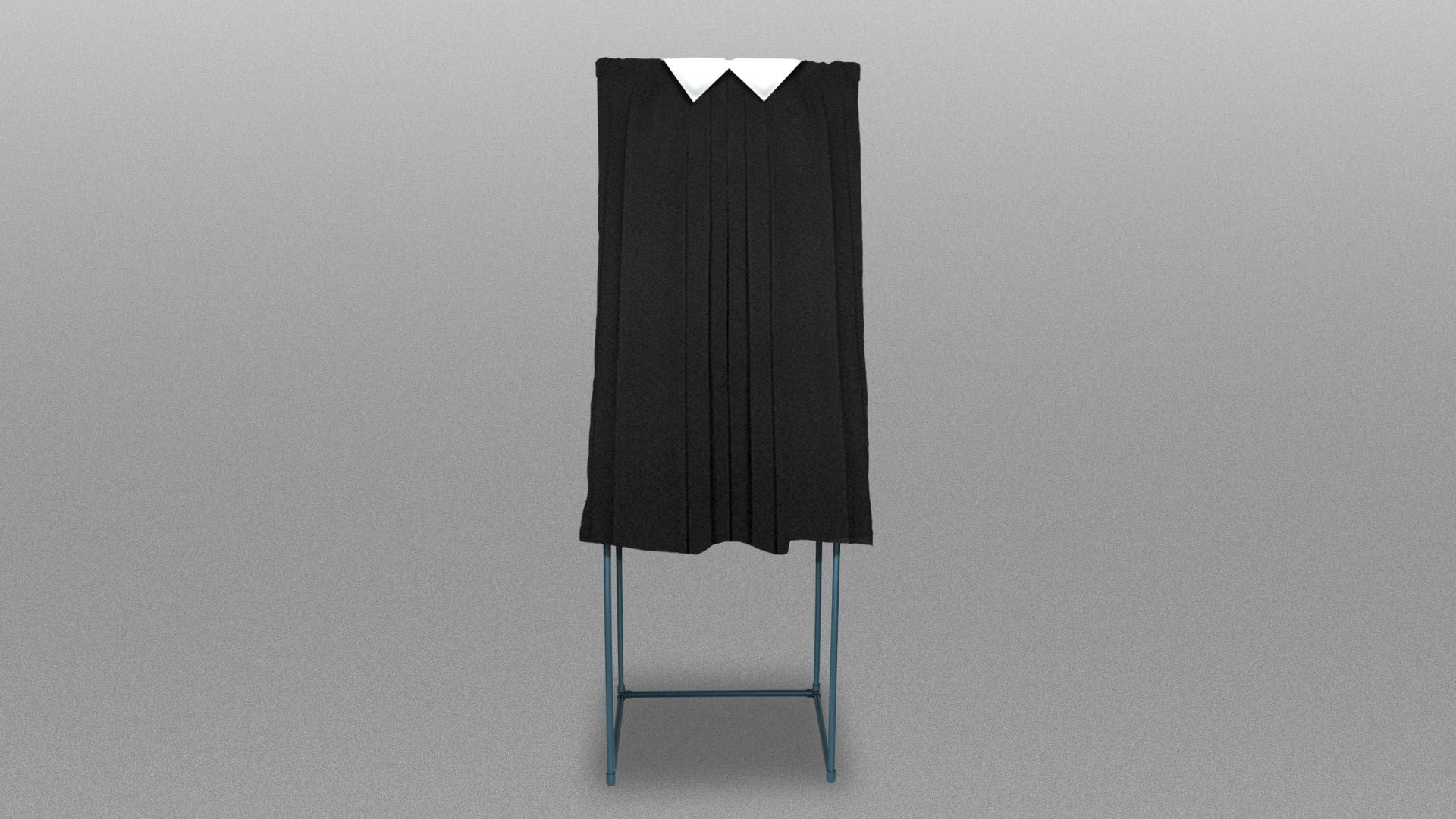 Illustration of a voting booth with a curtain shaped like a judge's robes