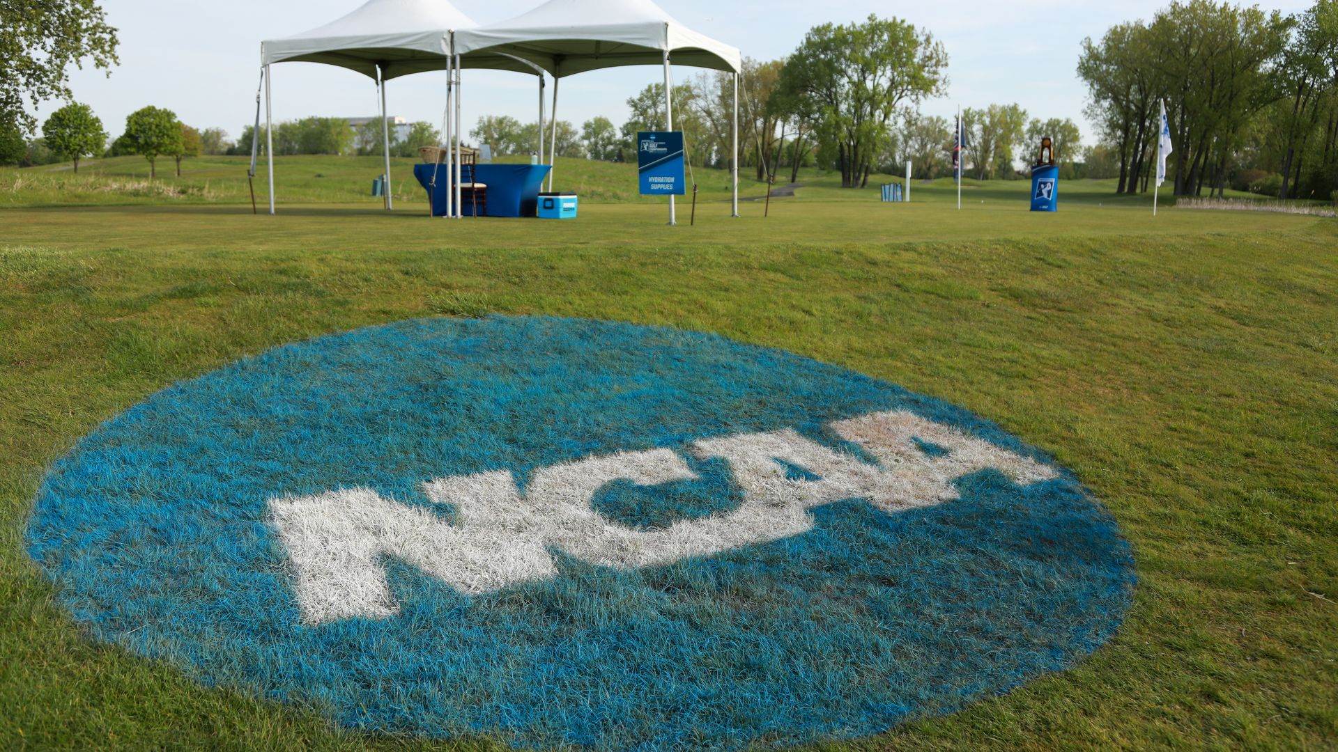 The NCAA logo at Division II Women's Golf Championship