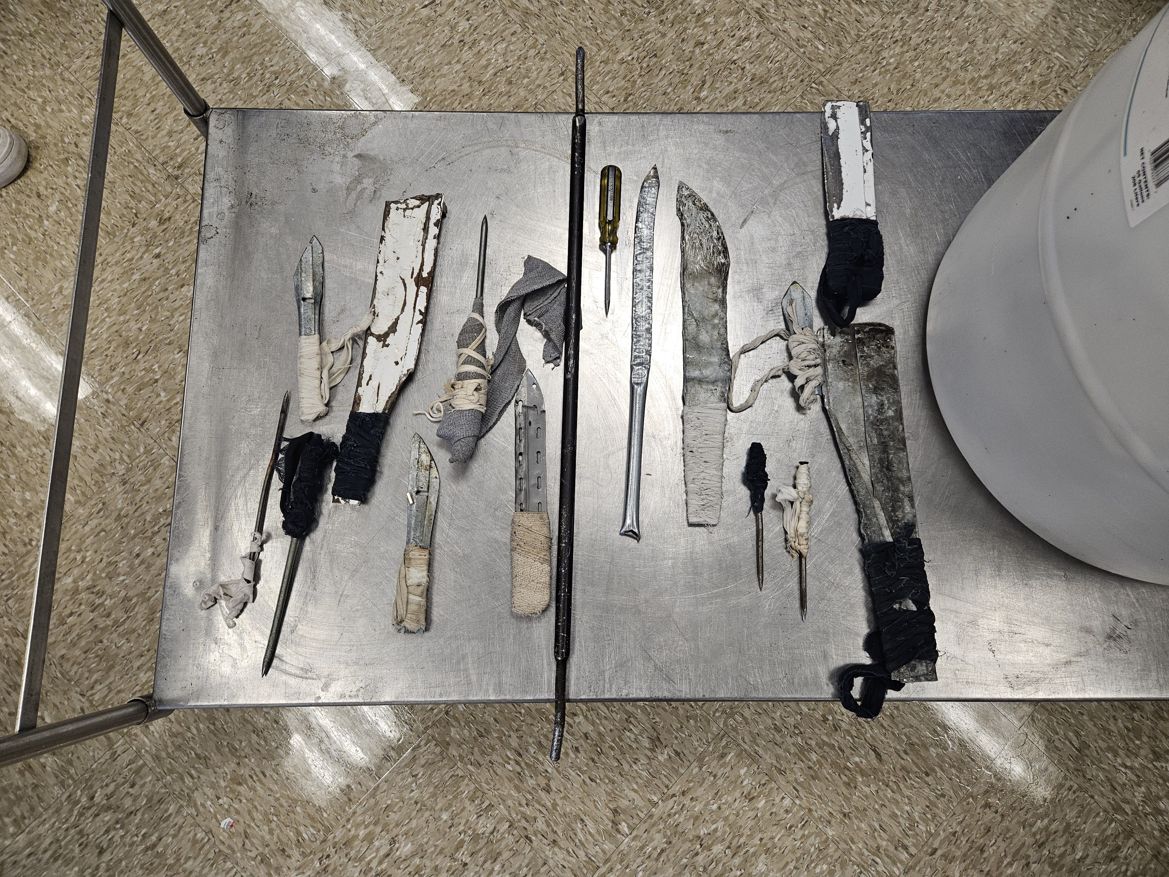 A photo of homemade weapons made by detainees at the Fulton County jail.