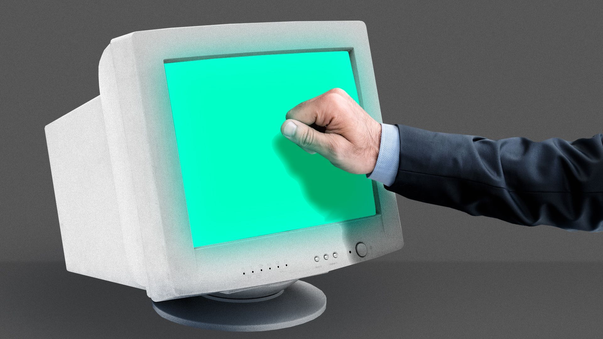 Illustration of a hand knocking on an old computer monitor screen