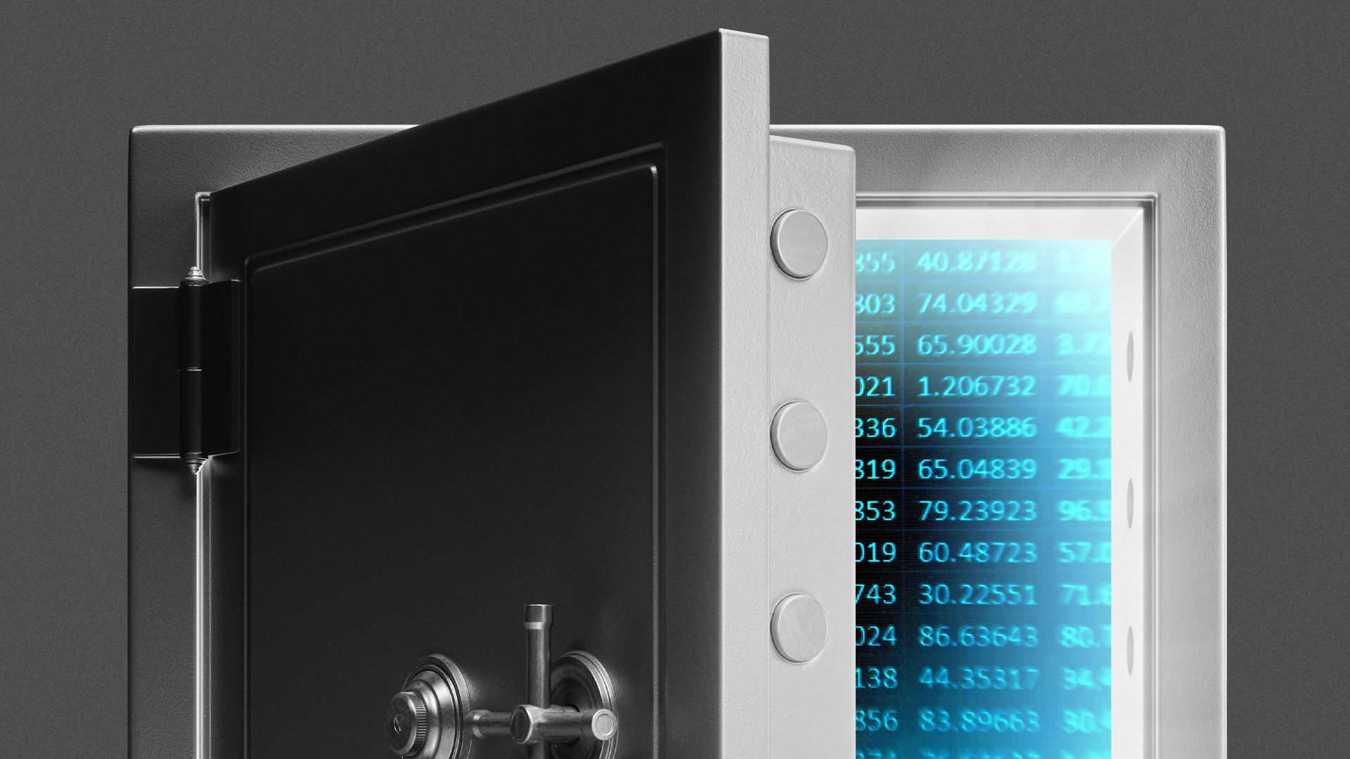 Illustration of an open safe revealing a spreadsheet of data. 