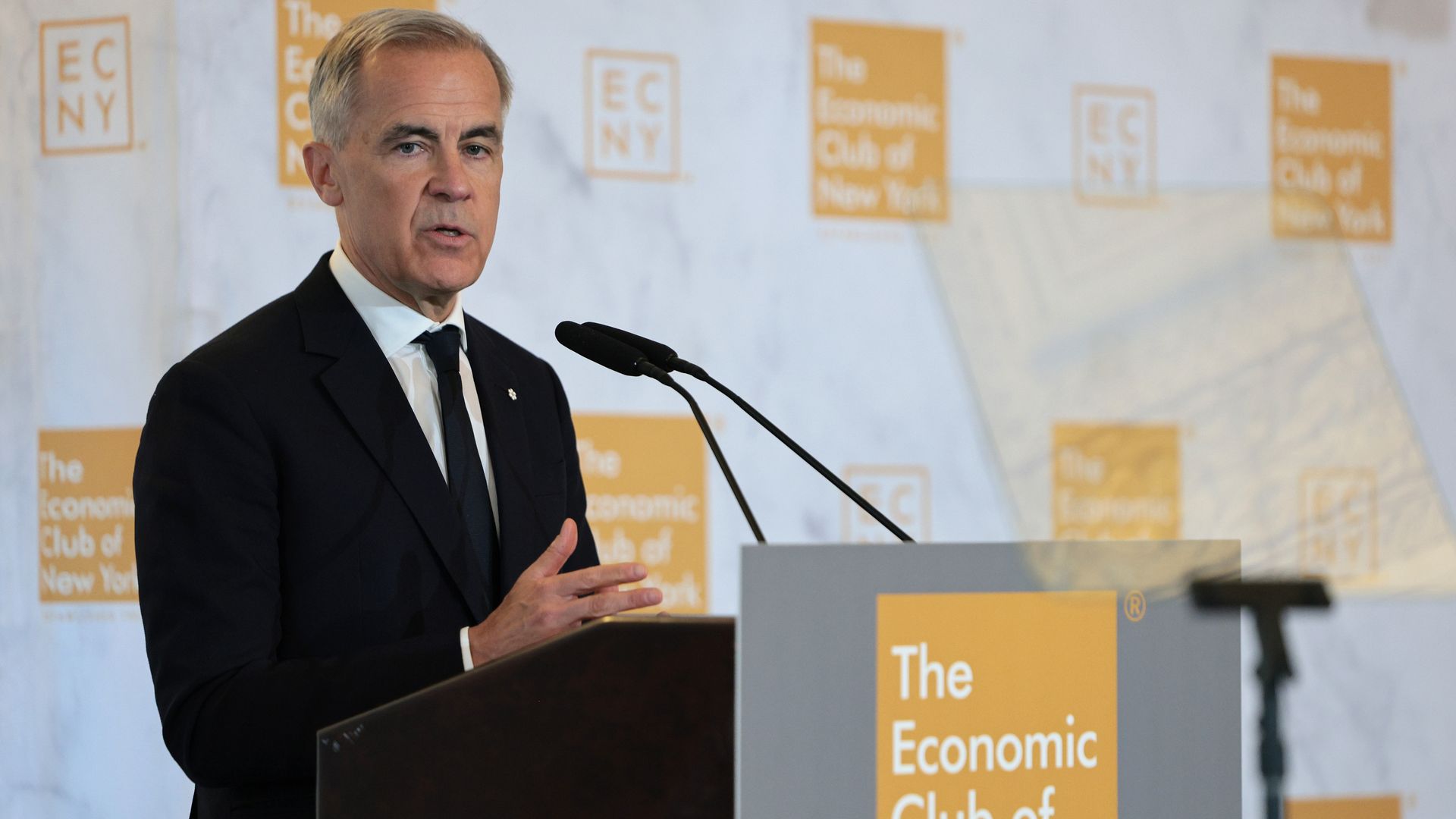 Canadian Prime Minister Mark Carney speaks at the Economic Club Of New York luncheon on May 28, 2026 in New York City. Carney spoke about Canada's economic strategy and the progress it has made and about strengthening the country's international partnerships.