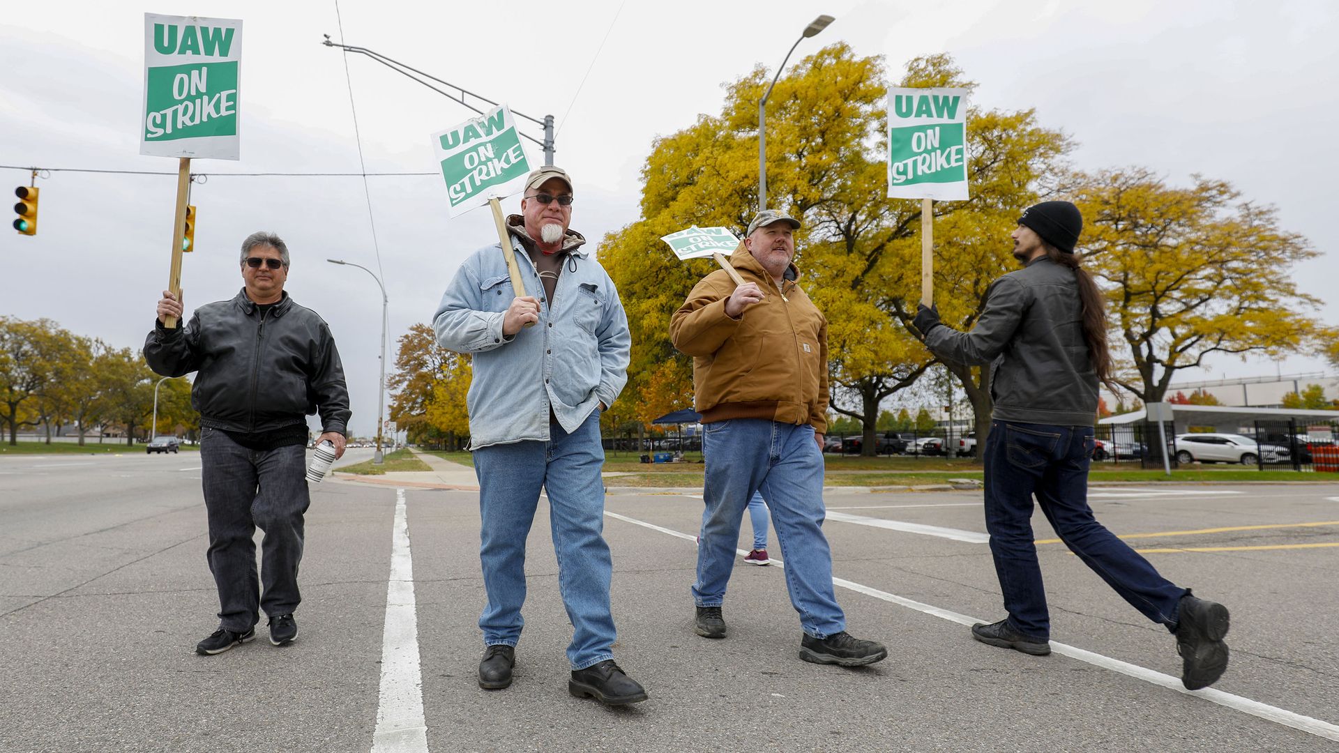 United Auto Workers union members picket at the General Motors Tech Center for the sixth week of their national strike against General Motors