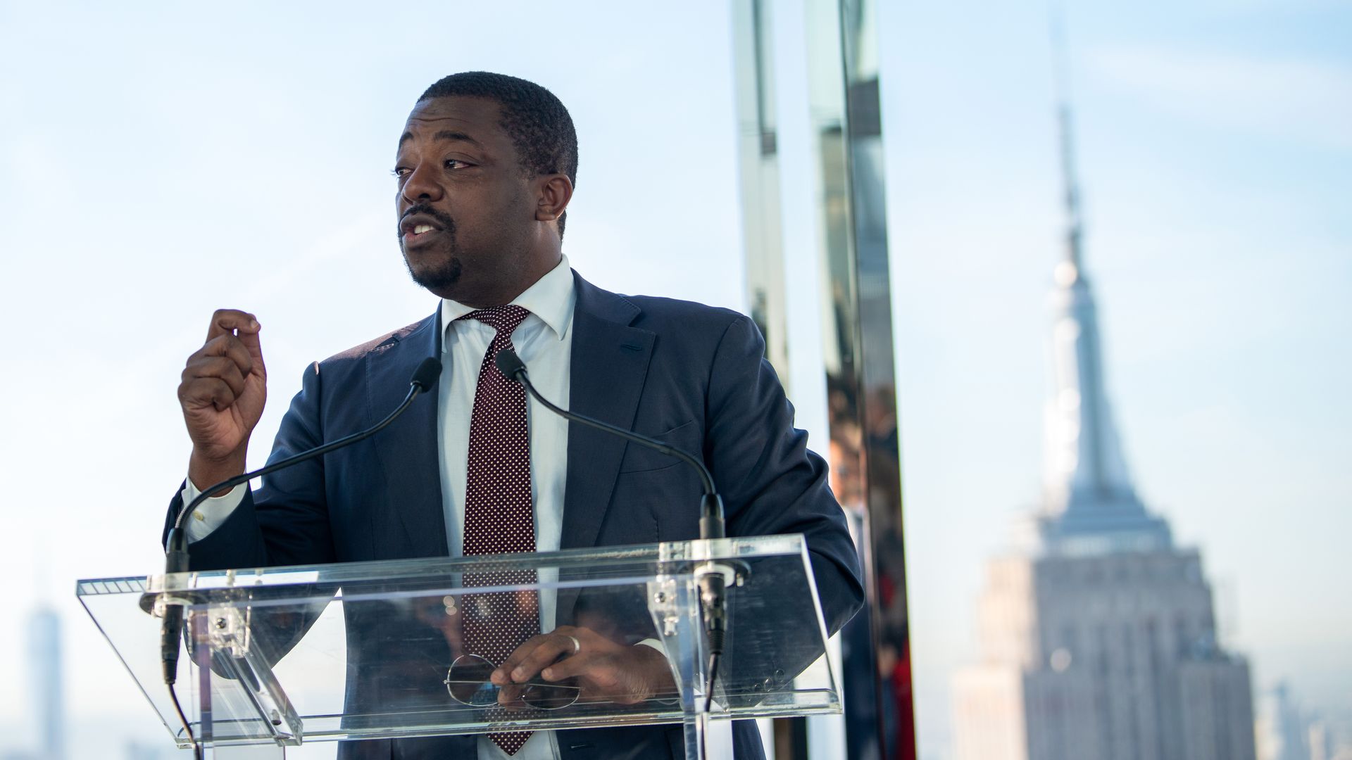 New York Lt. Governor Brian Benjamin speaks at the opening ceremony and ribbon cutting for Summit One Vanderbilt on October 21, 2021 in New York City