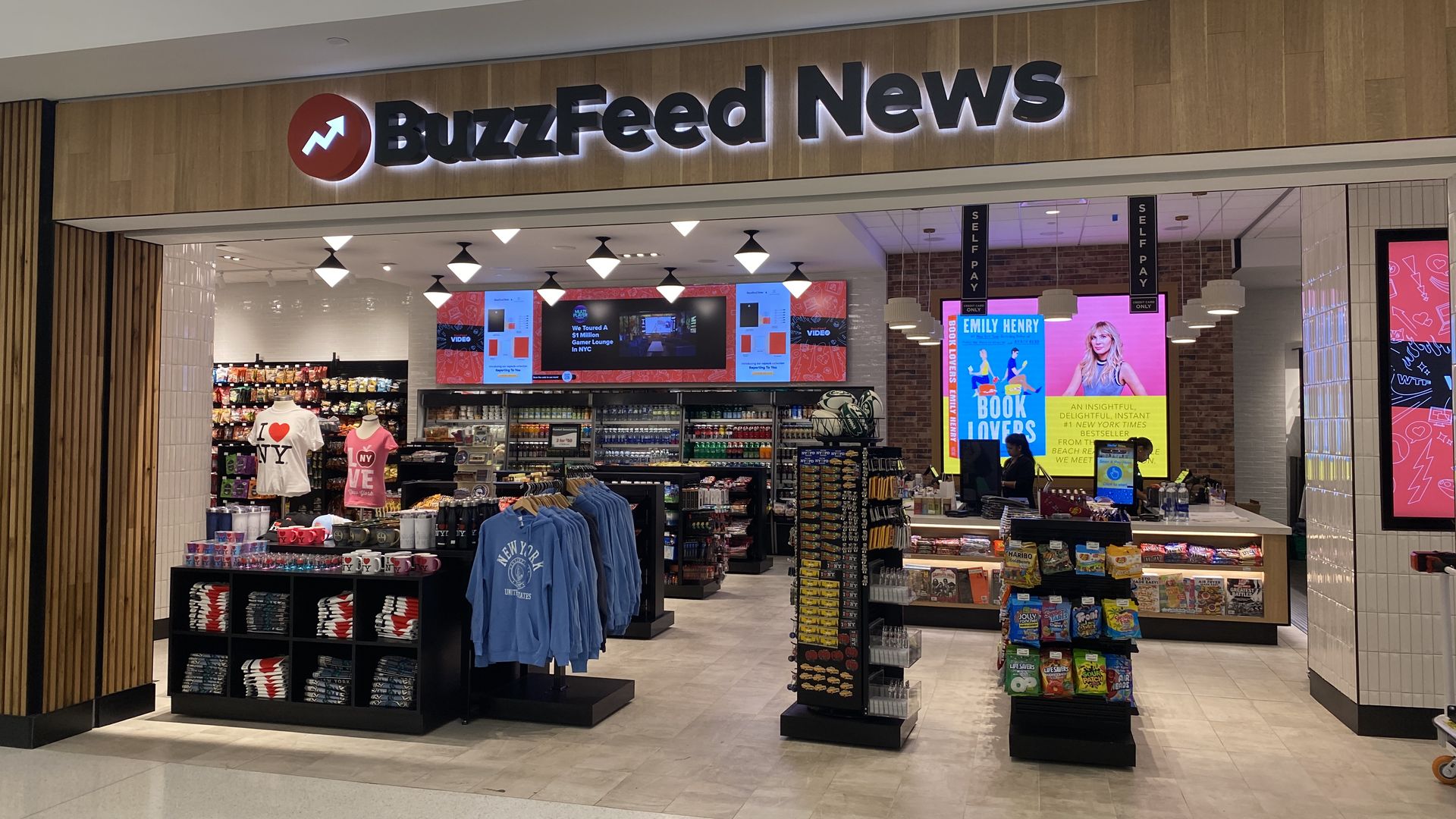 Photo of BuzzFeed News branded airport store at LaGuardia Airport, Terminal C.