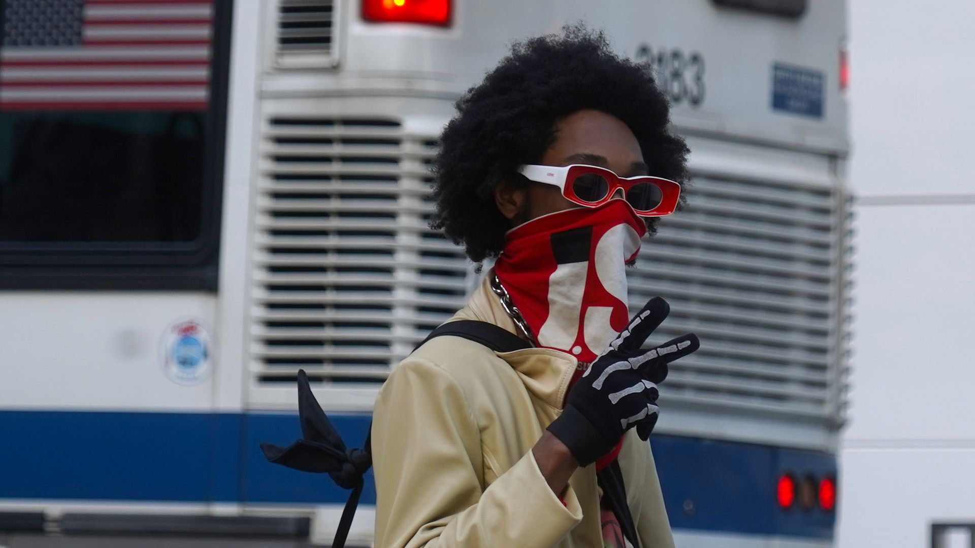New Yorker wearing face mask