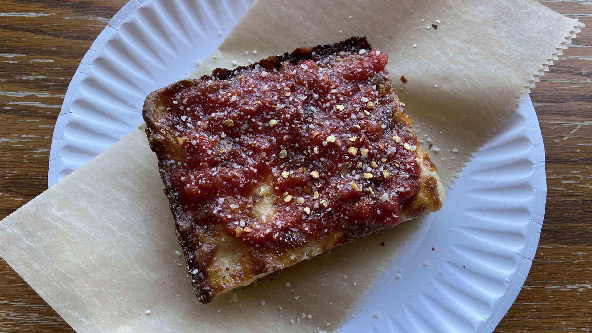 One slice of cheese pizza from Michigan & Trumbull