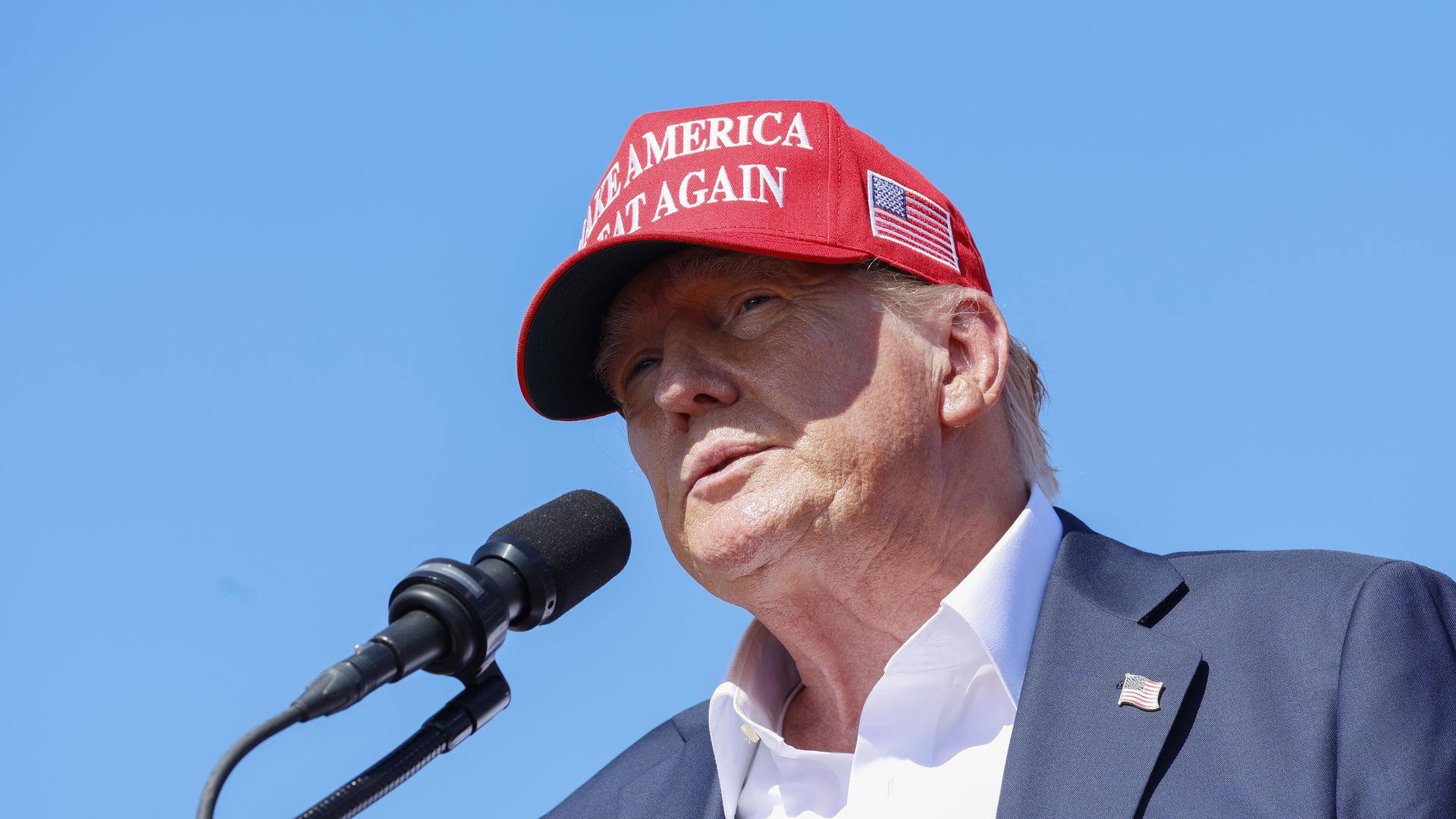 Republican presidential candidate, former U.S. President Donald Trump speaks during a rally at Greenbrier Farms on June 28, 2024 in Chesapeake, Virginia.