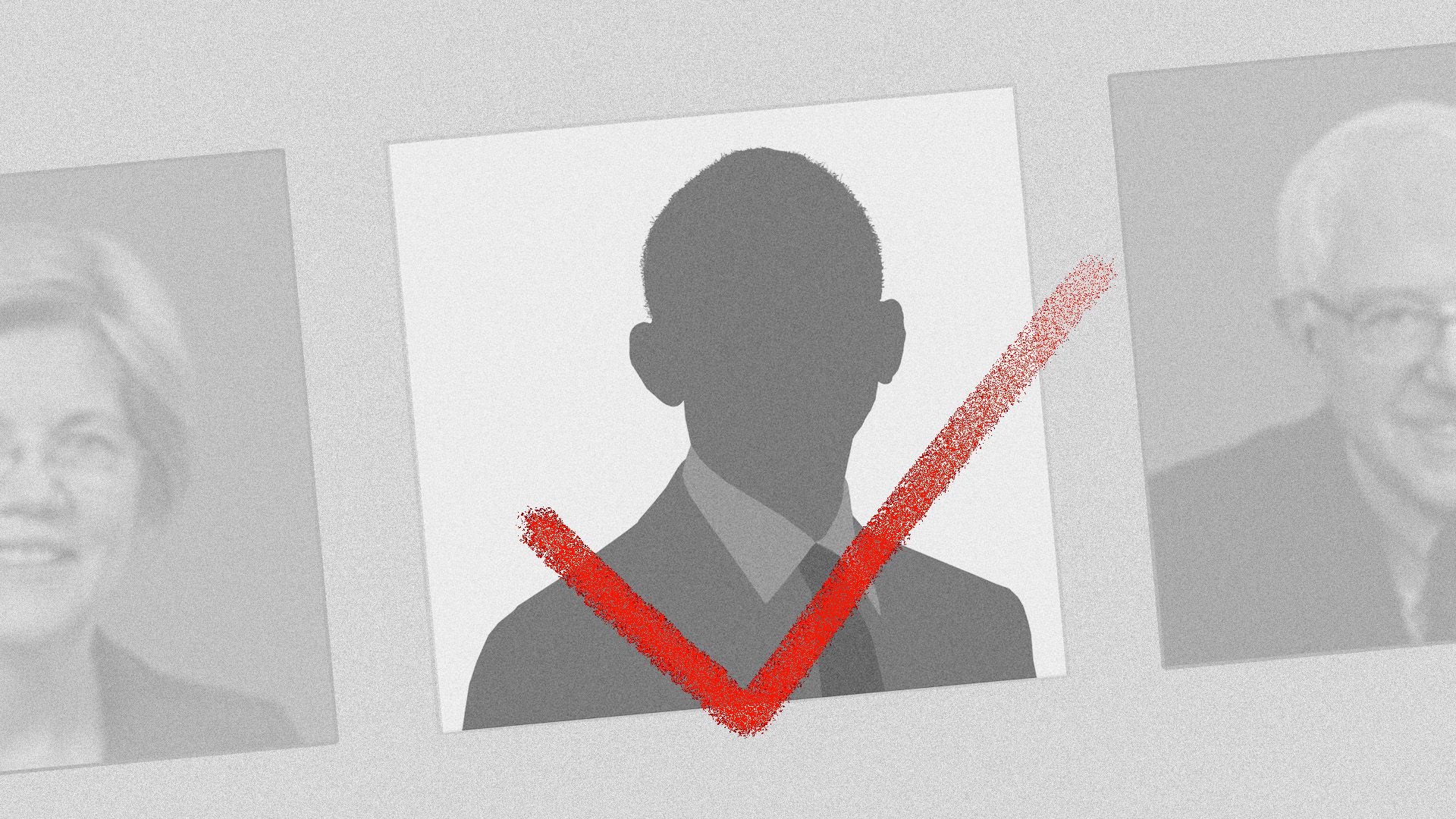 Illustration of a ballot with a silhouette of President Obama checked off