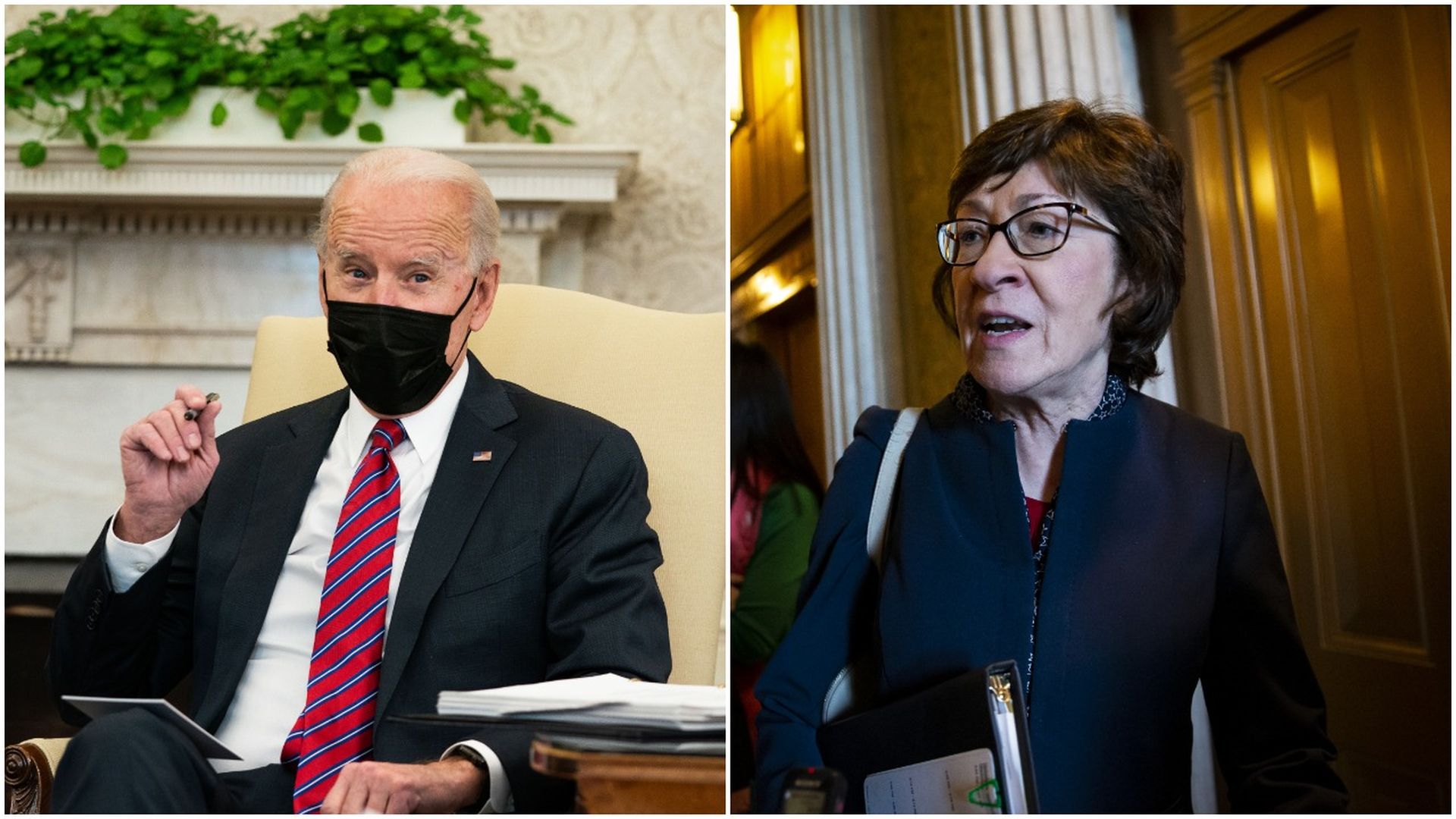 Combination images of President Biden and Republican Sen. Susan Collins.