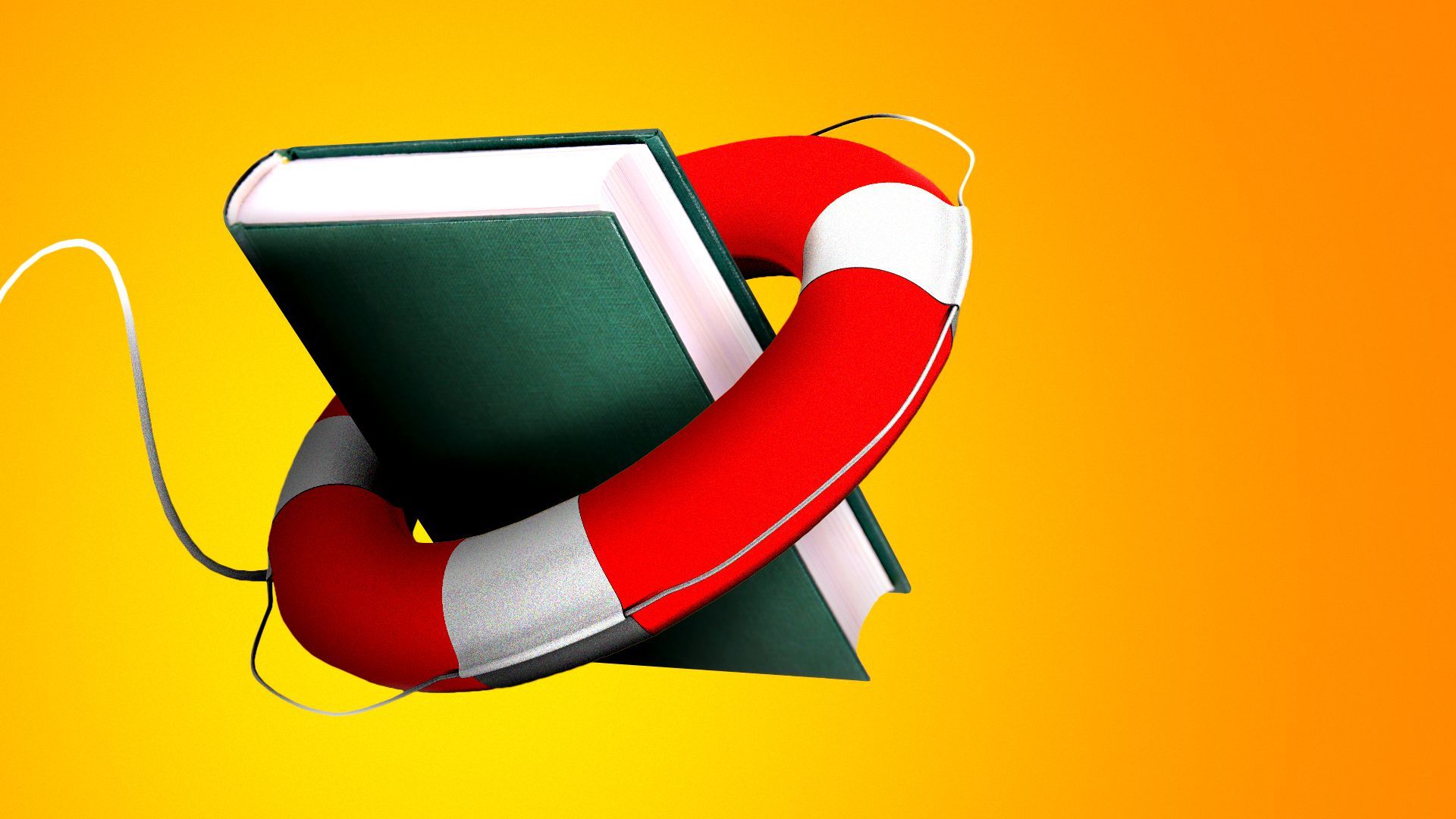 Illustration of a red lifesaver rescuing a hardcover book