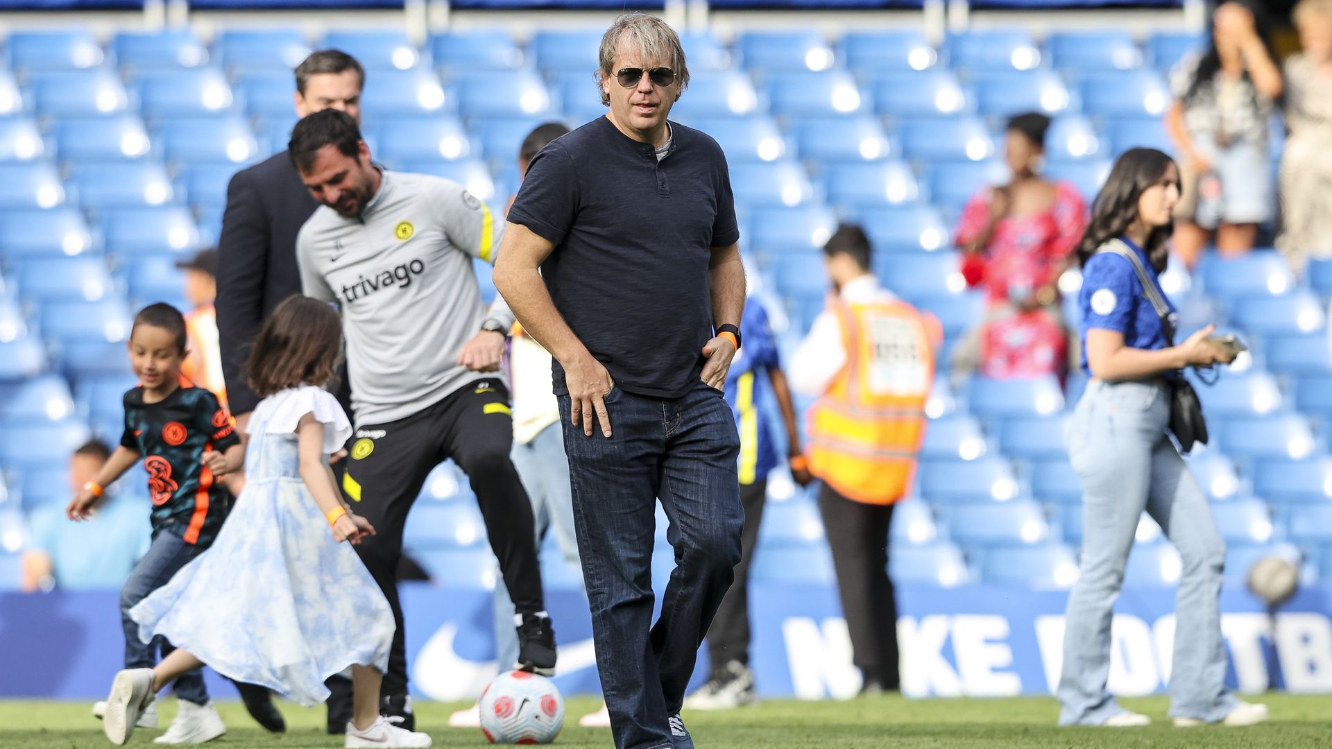  Incoming owner Todd Boehly during traditional walk around the pitch after the last game of the season iat Stamford Bridge on May 22, 2022 in London, England. 