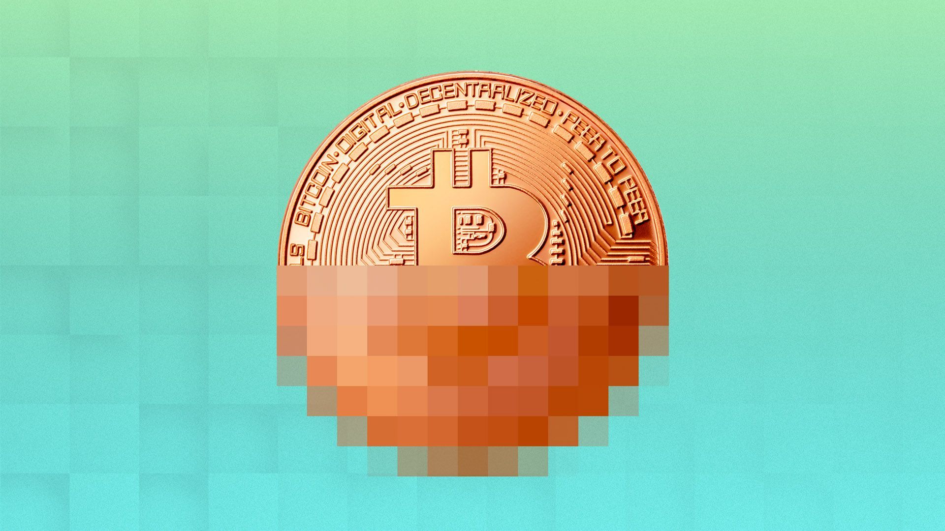 Illustration of a bitcoin becoming pixelated