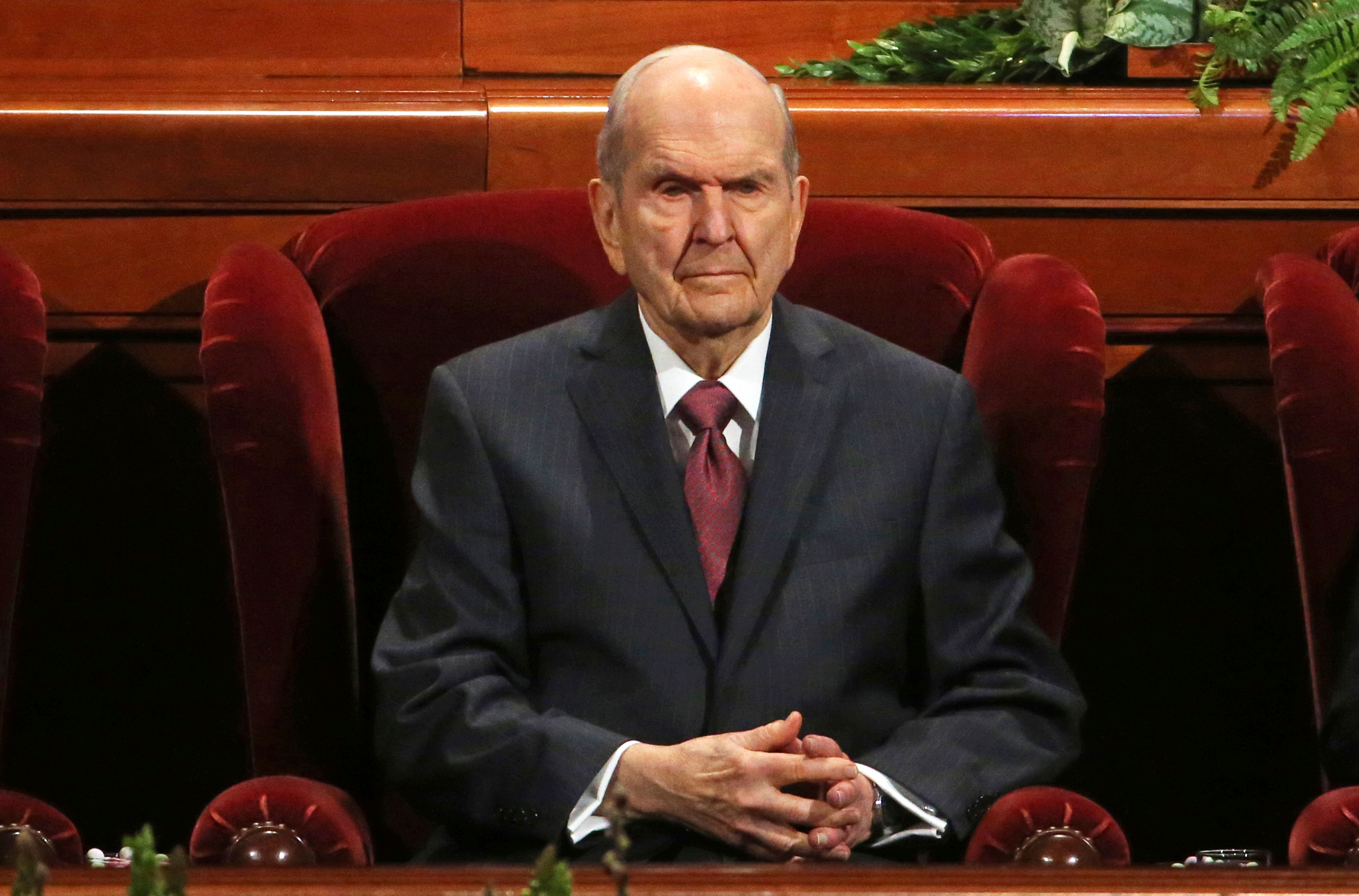  Church President Russell M. Nelson looks on during The Church of Jesus Christ of Latter-day Saints' conference on April 6, 2019, in Salt Lake City. (AP Photo/Rick Bowmer, File)