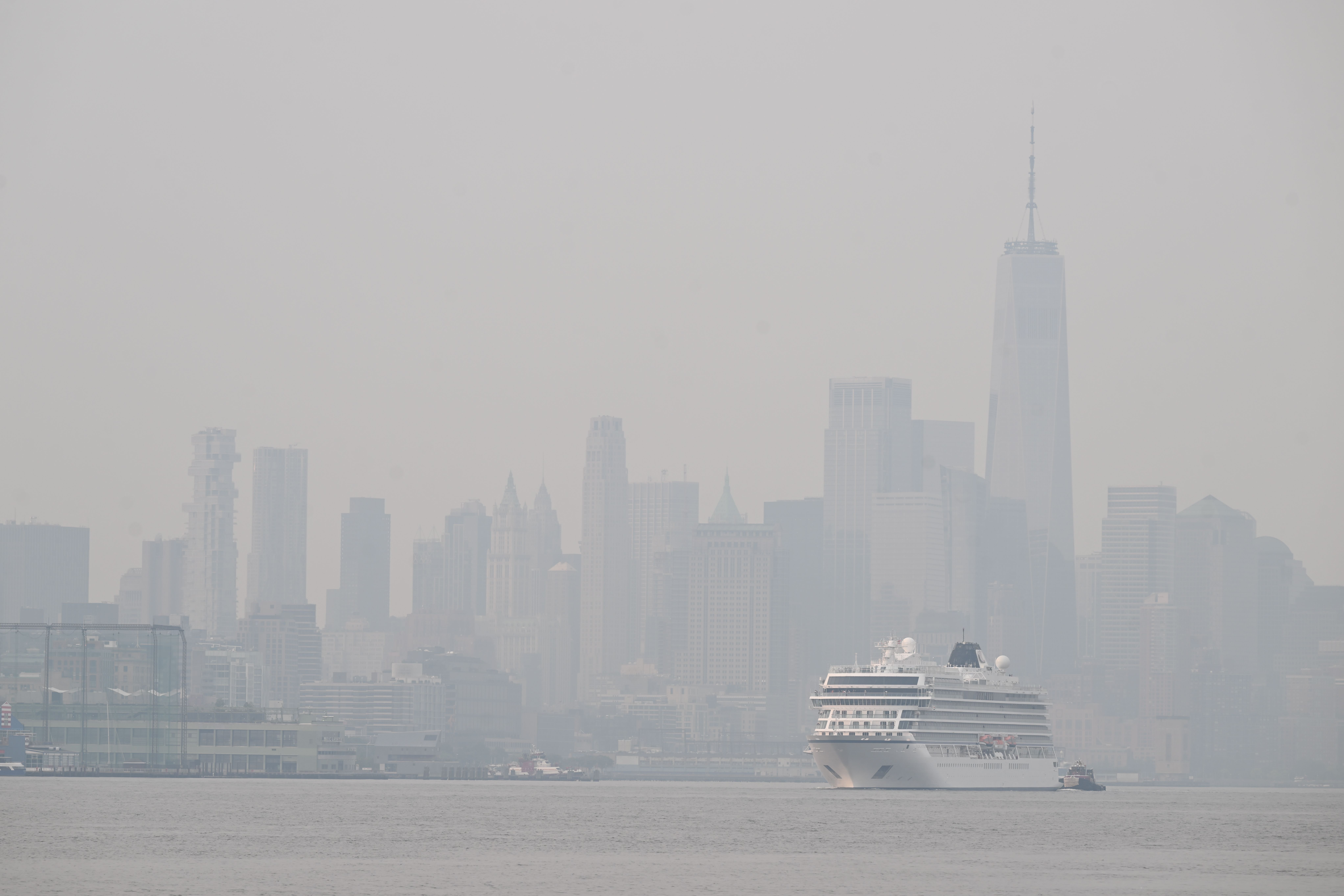 A haze from wildfire smoke over New York City on June 6.