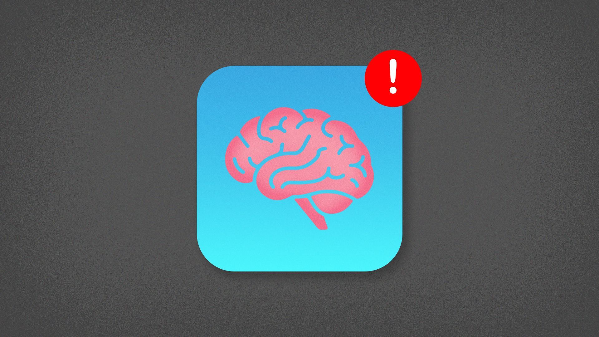 Illustration of an app icon with a brain illustration in the center and a red notification circle with a white exclamation mark.