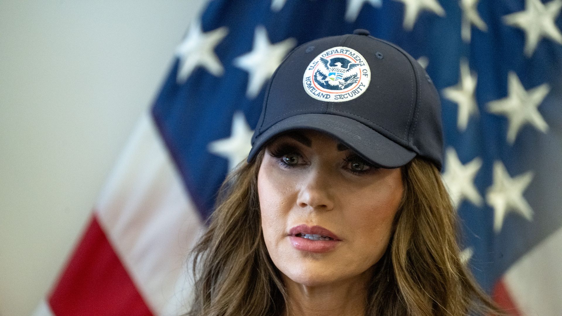 Homeland Security Secretary Kristi Noem holds a news conference in Los Angeles on Thursday, June 12, 2025. California Senator Alex Padilla was pushed out of the room as he attempted to ask questions at the conference in Los Angeles on Thursday, June 12, 2025. (Photo by David Crane/MediaNews Group/Lo