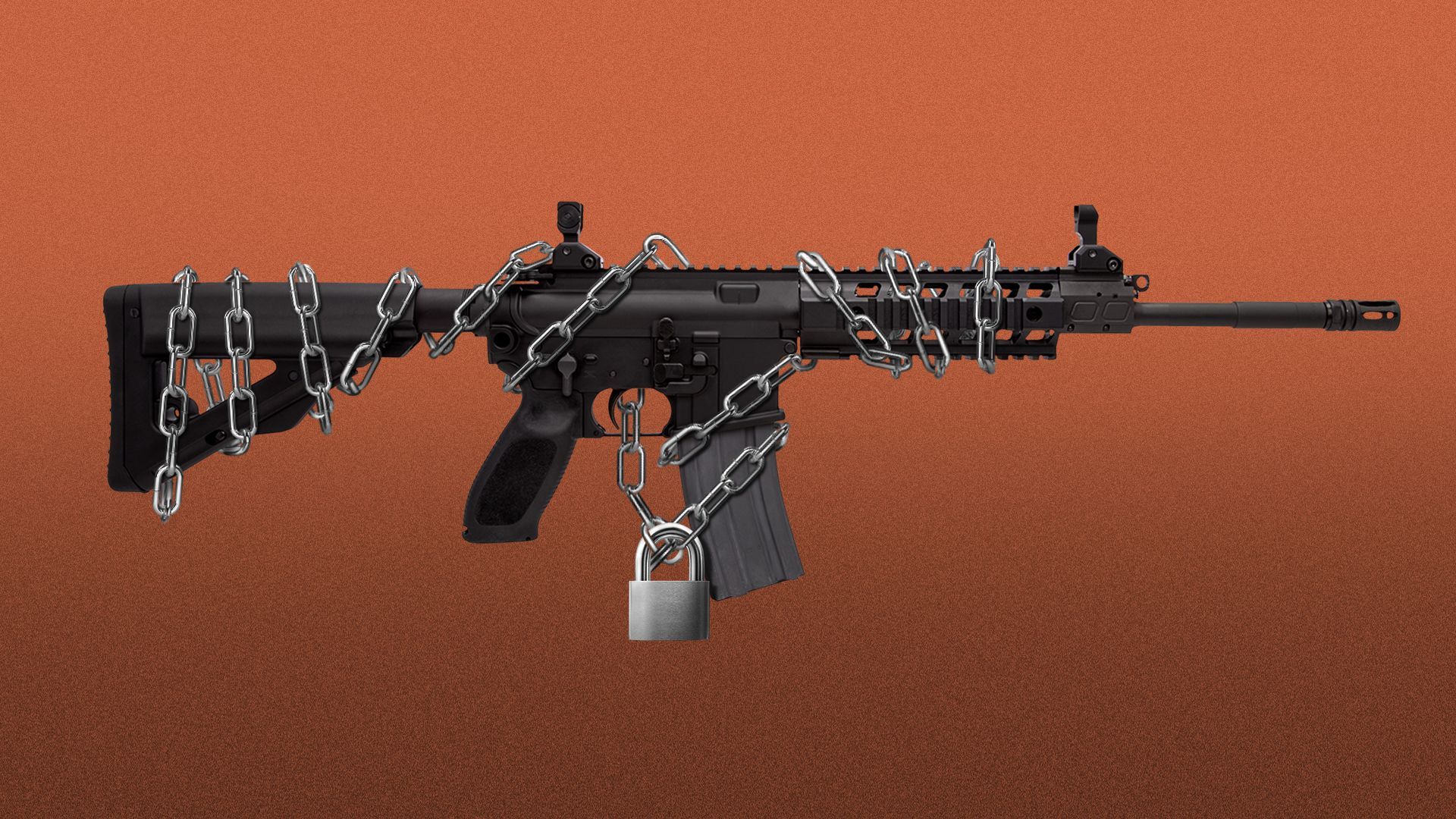 Illustration of a lock and chain around an AR-15.